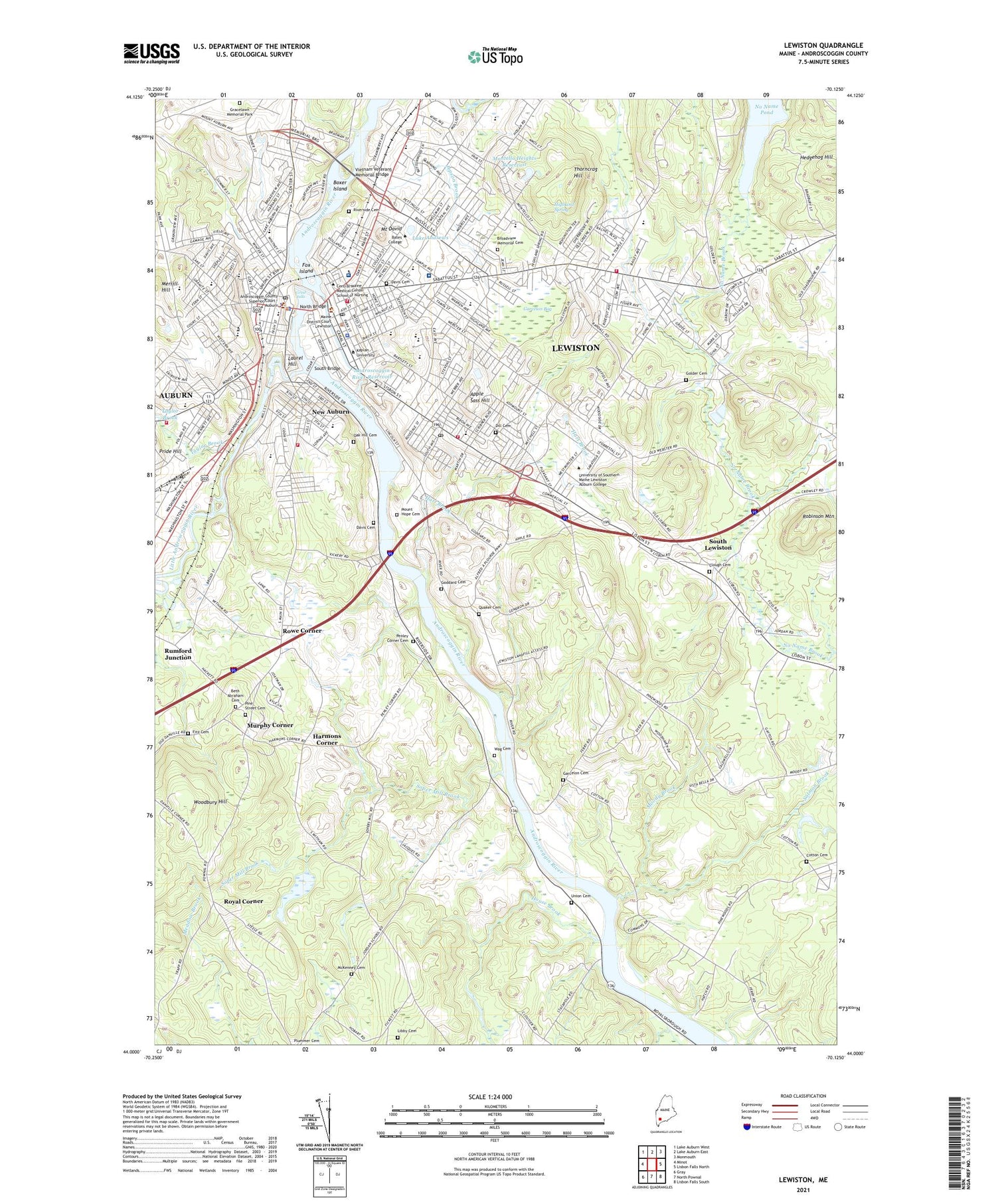 Lewiston Maine US Topo Map Image