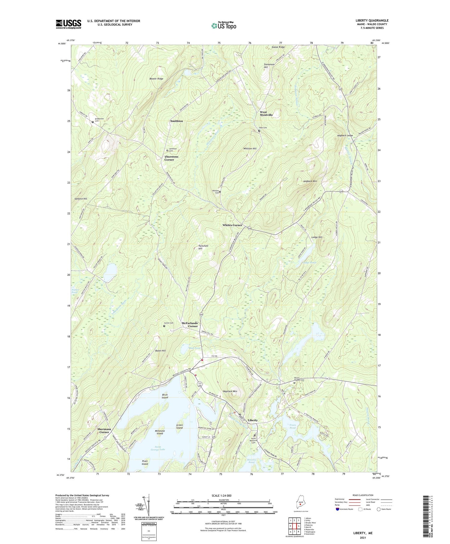 Liberty Maine US Topo Map Image