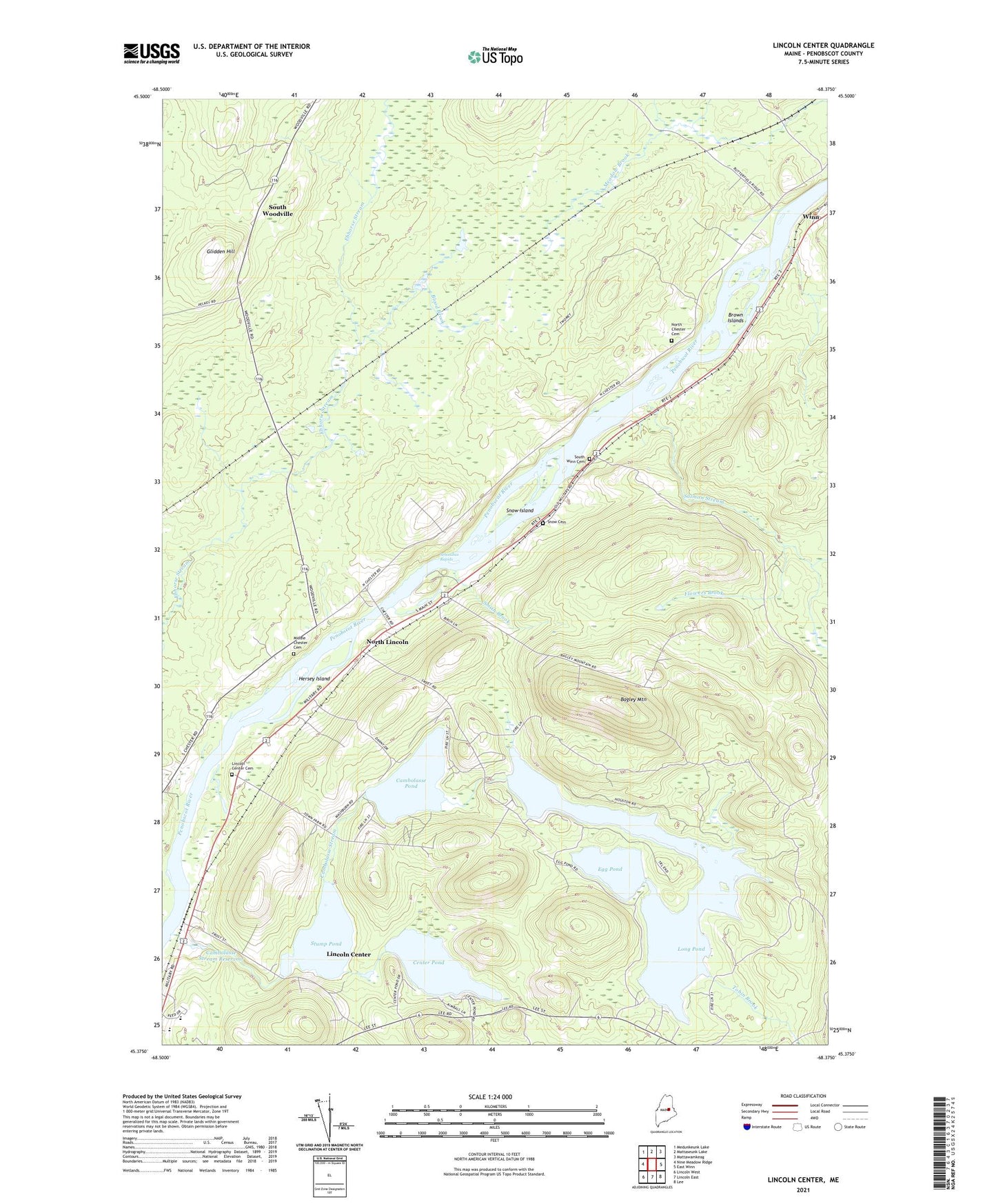Lincoln Center Maine US Topo Map Image