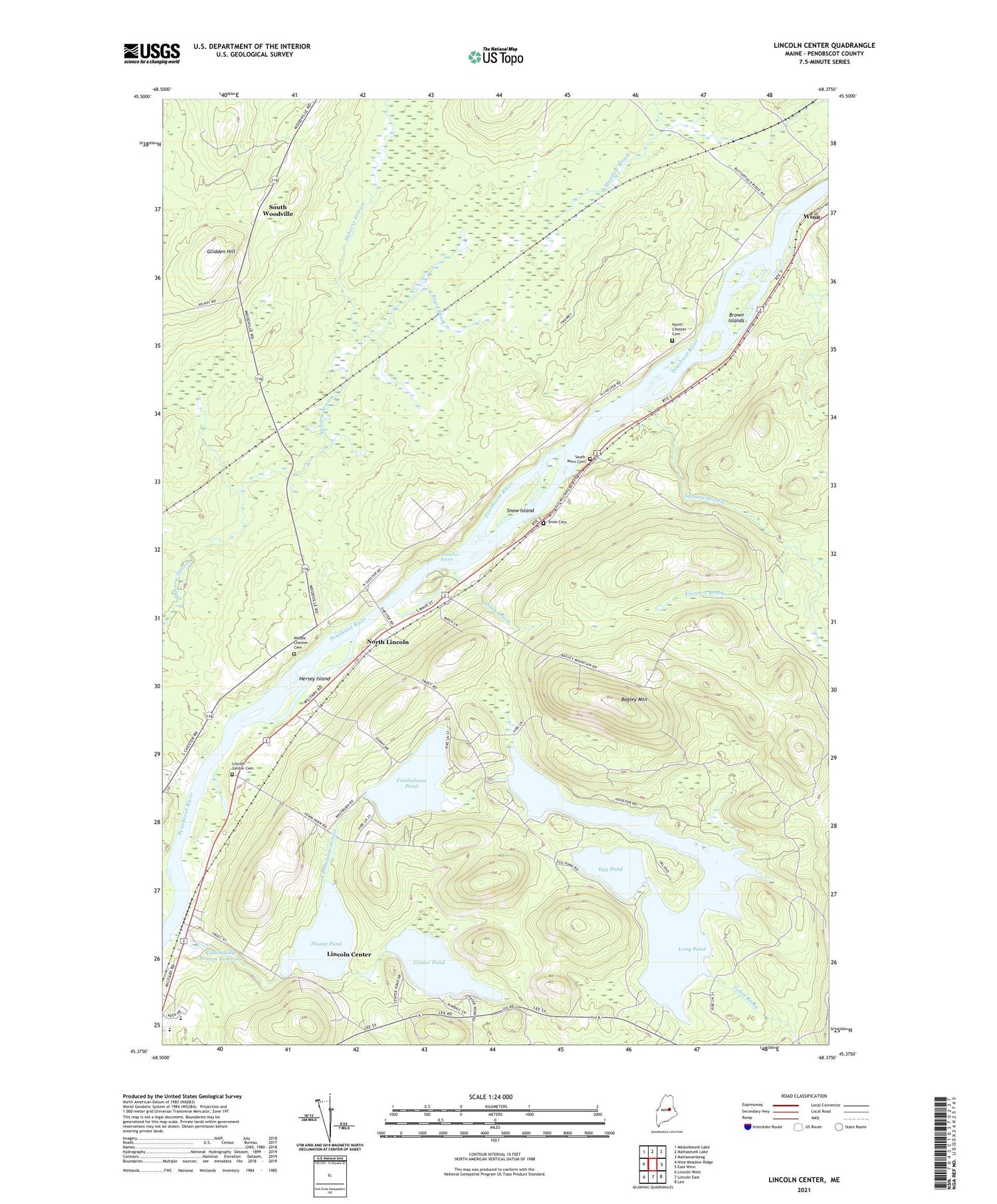Lincoln Center Maine US Topo Map Image