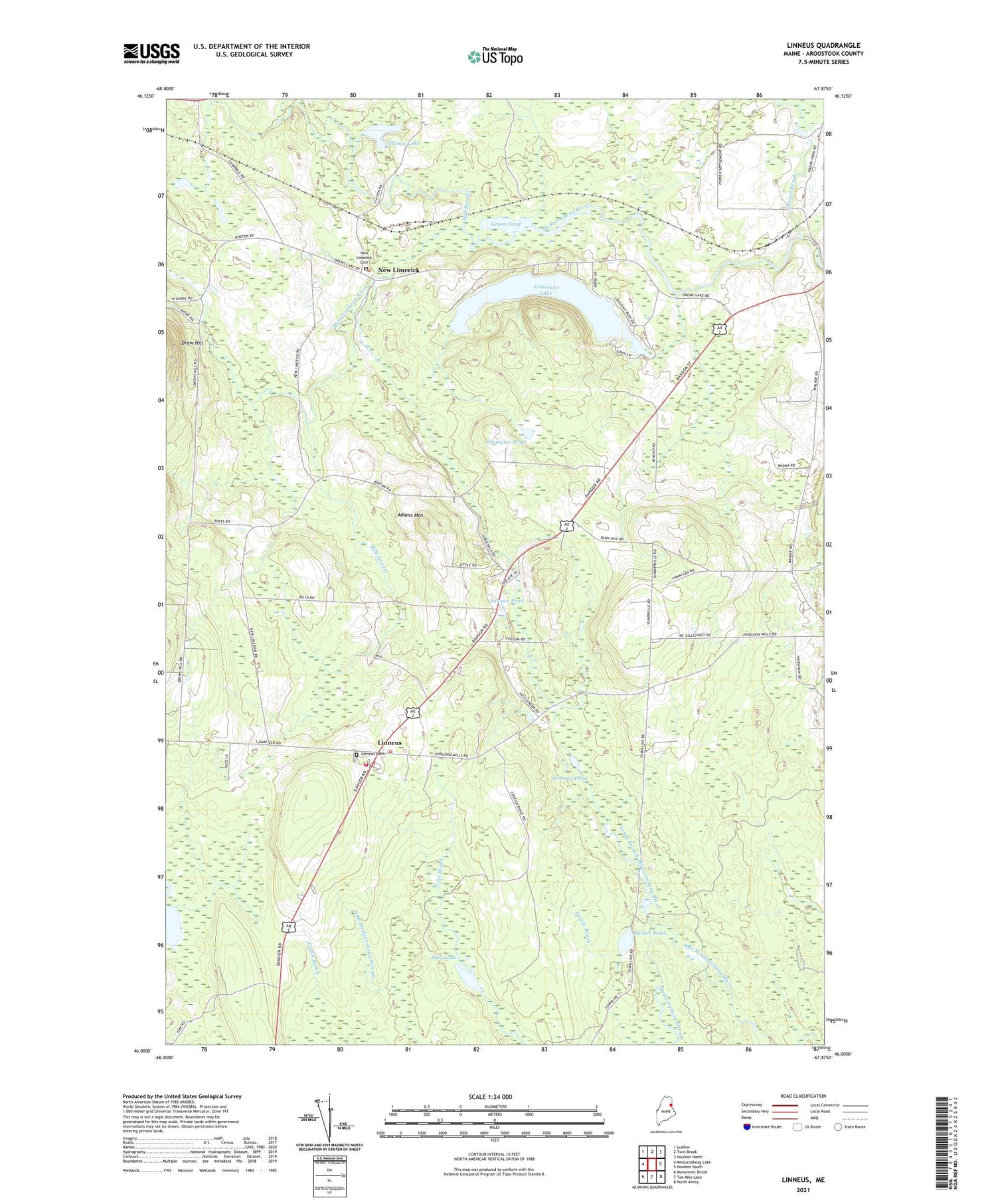 Linneus Maine US Topo Map Image