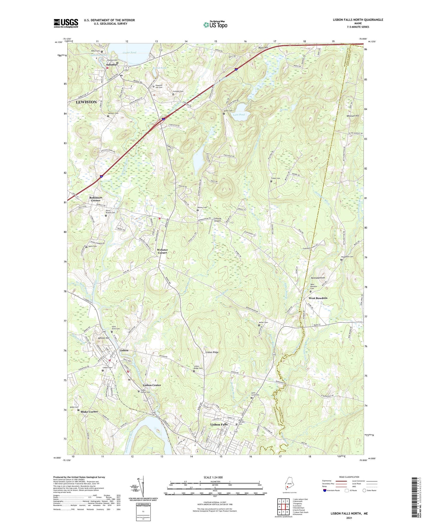 Lisbon Falls North Maine US Topo Map Image