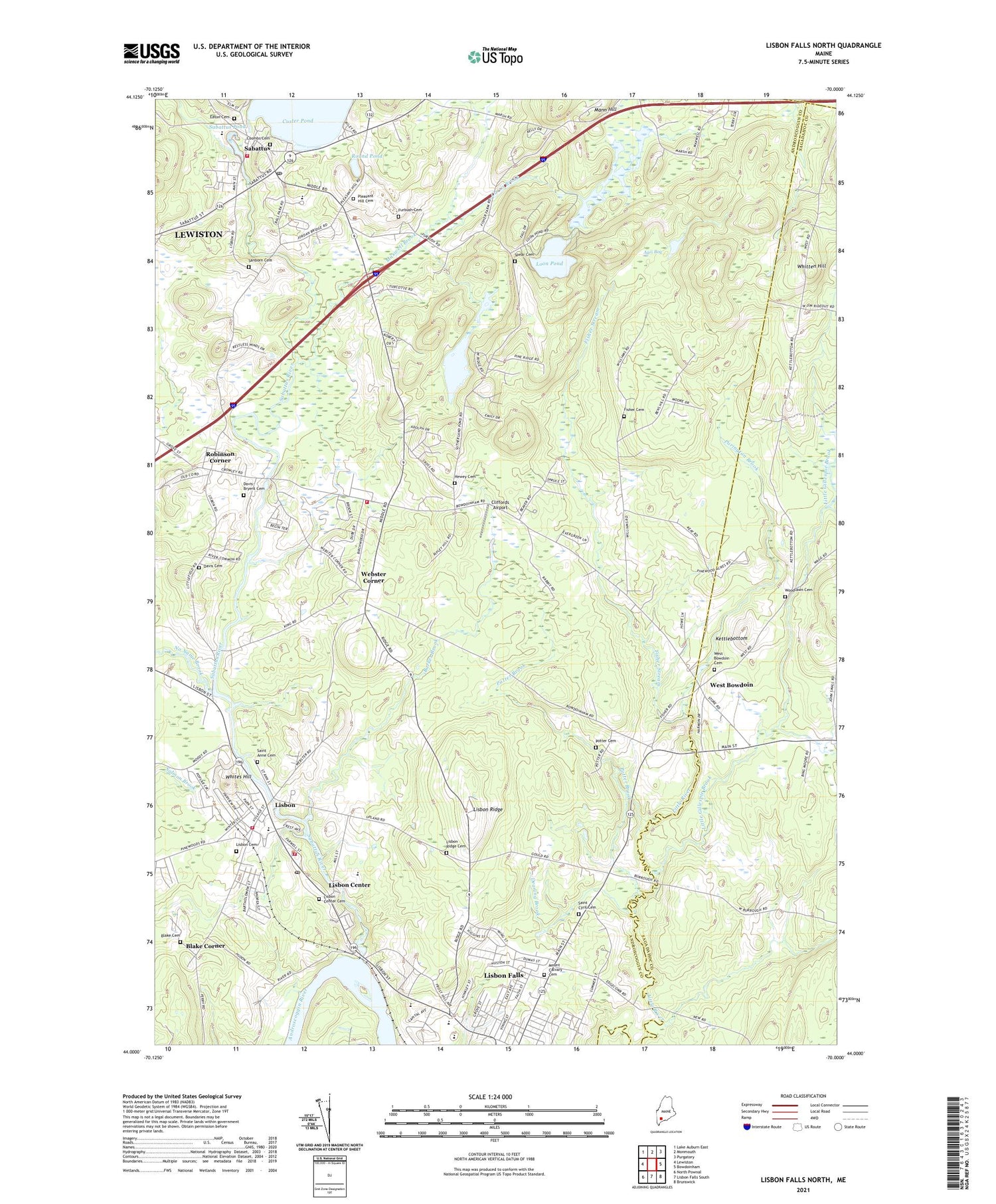 Lisbon Falls North Maine US Topo Map Image