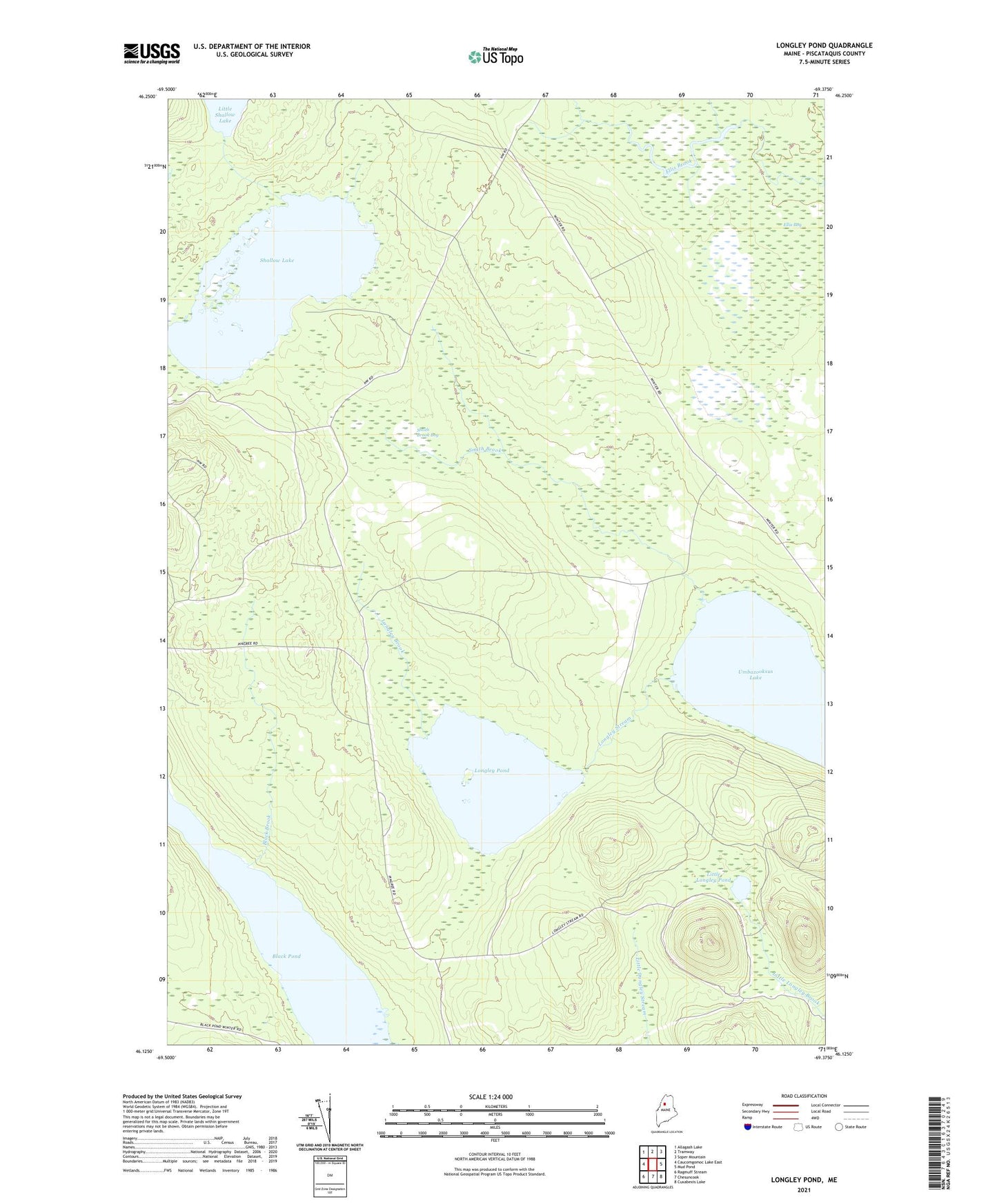 Longley Pond Maine US Topo Map Image