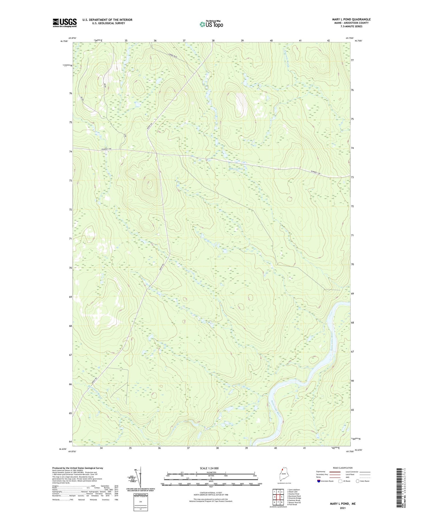 Mary L Pond Maine US Topo Map Image