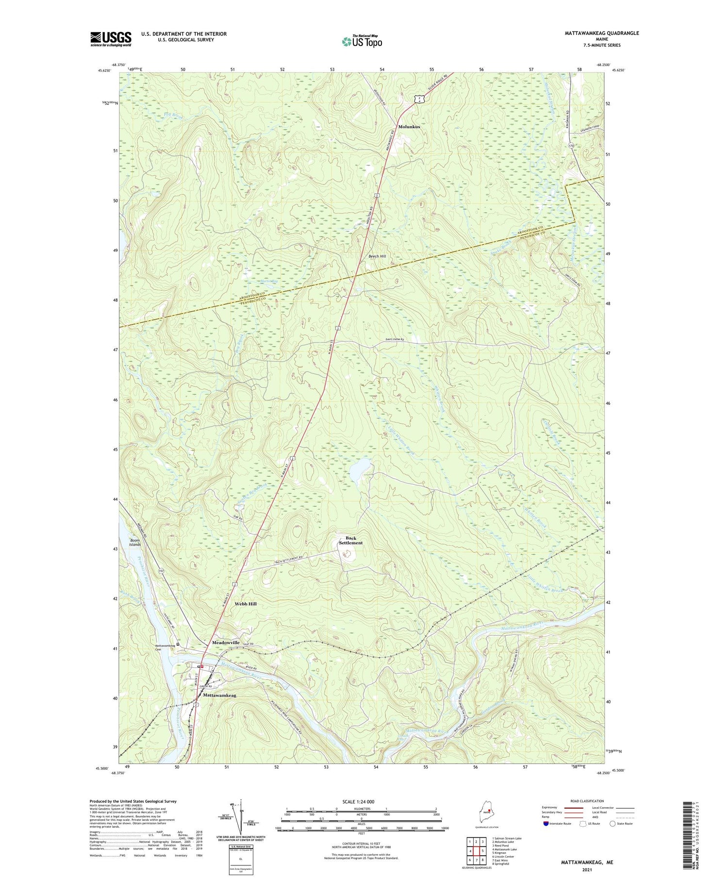 Mattawamkeag Maine US Topo Map Image