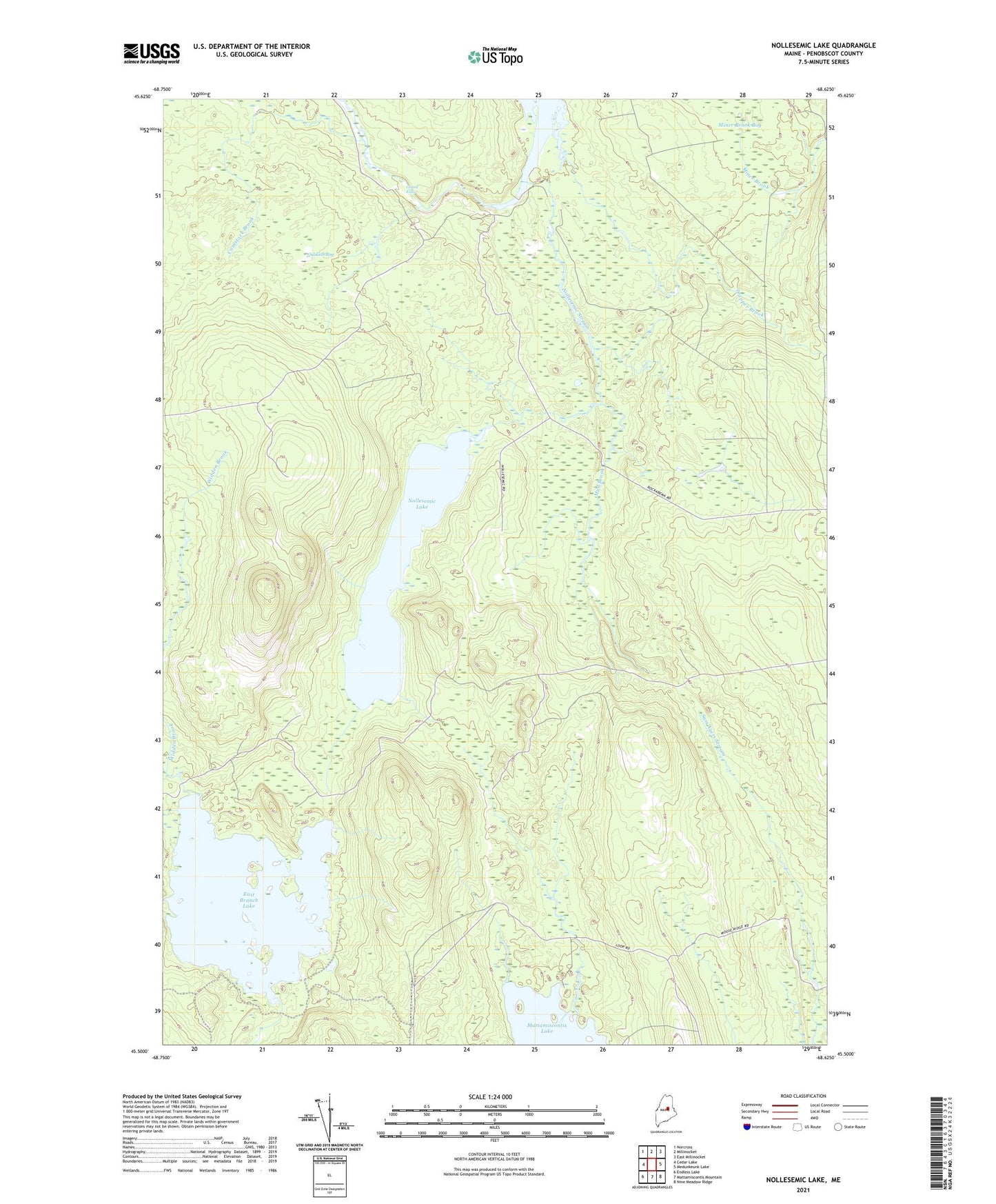 Nollesemic Lake Maine US Topo Map Image