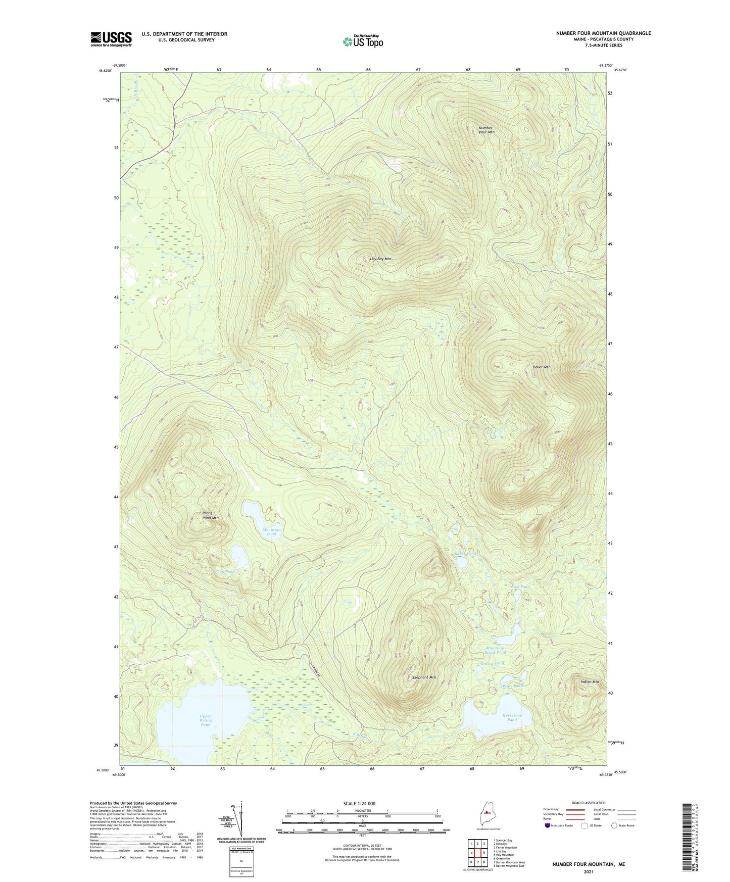 Number Four Mountain Maine US Topo Map Image