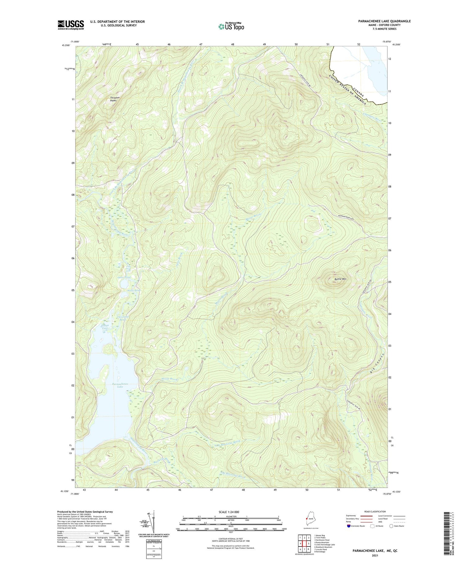 Parmachenee Lake Maine US Topo Map Image