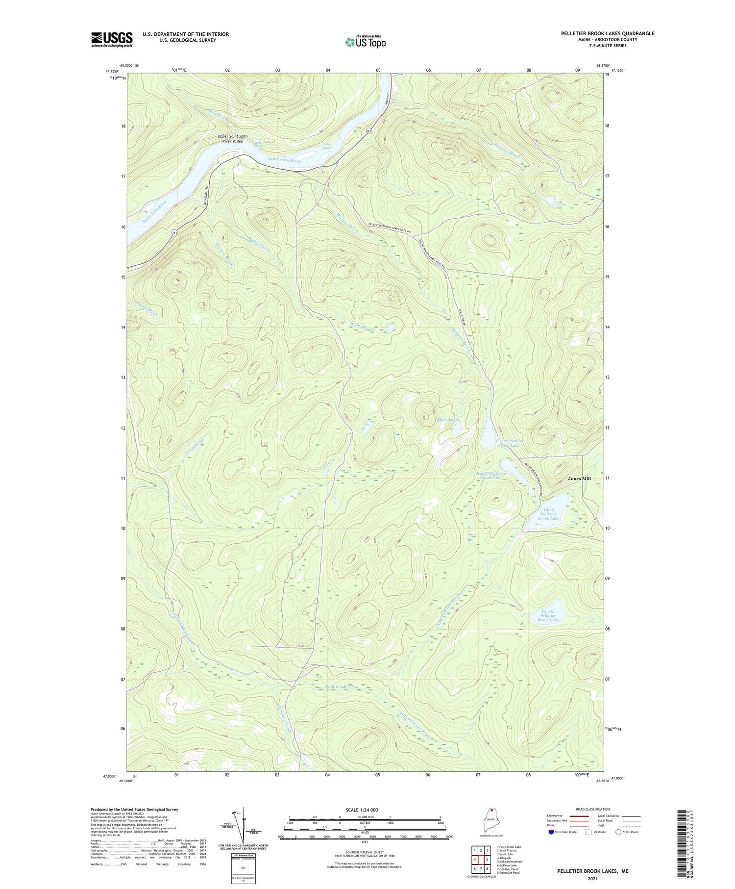 Pelletier Brook Lakes Maine US Topo Map Image