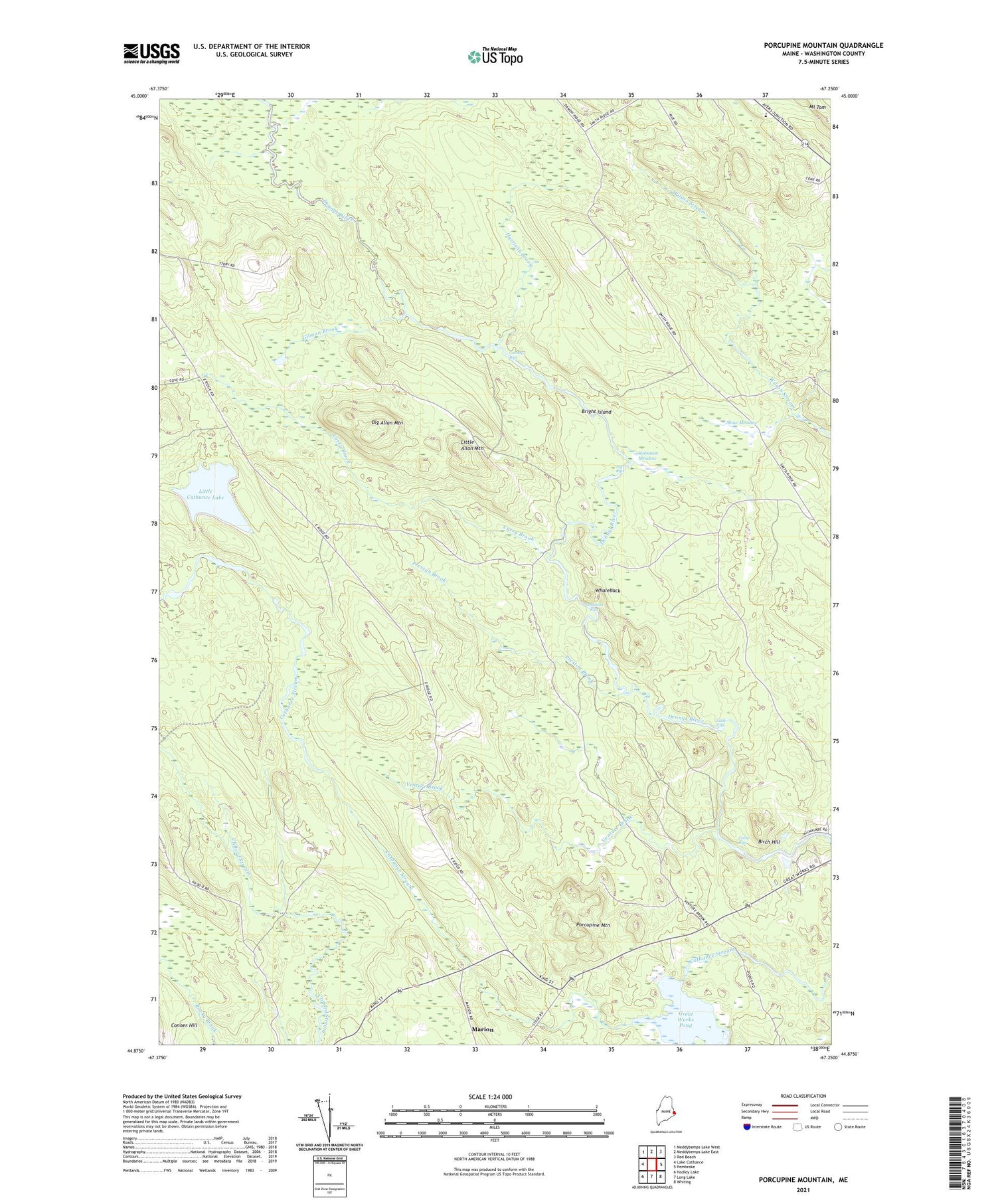 Porcupine Mountain Maine US Topo Map Image