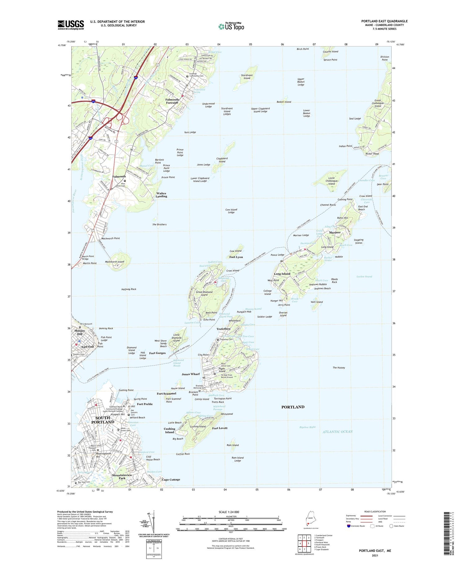 Portland East Maine US Topo Map Image