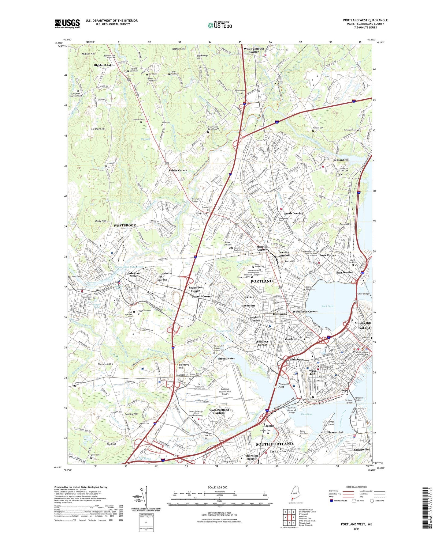 Portland West Maine US Topo Map Image