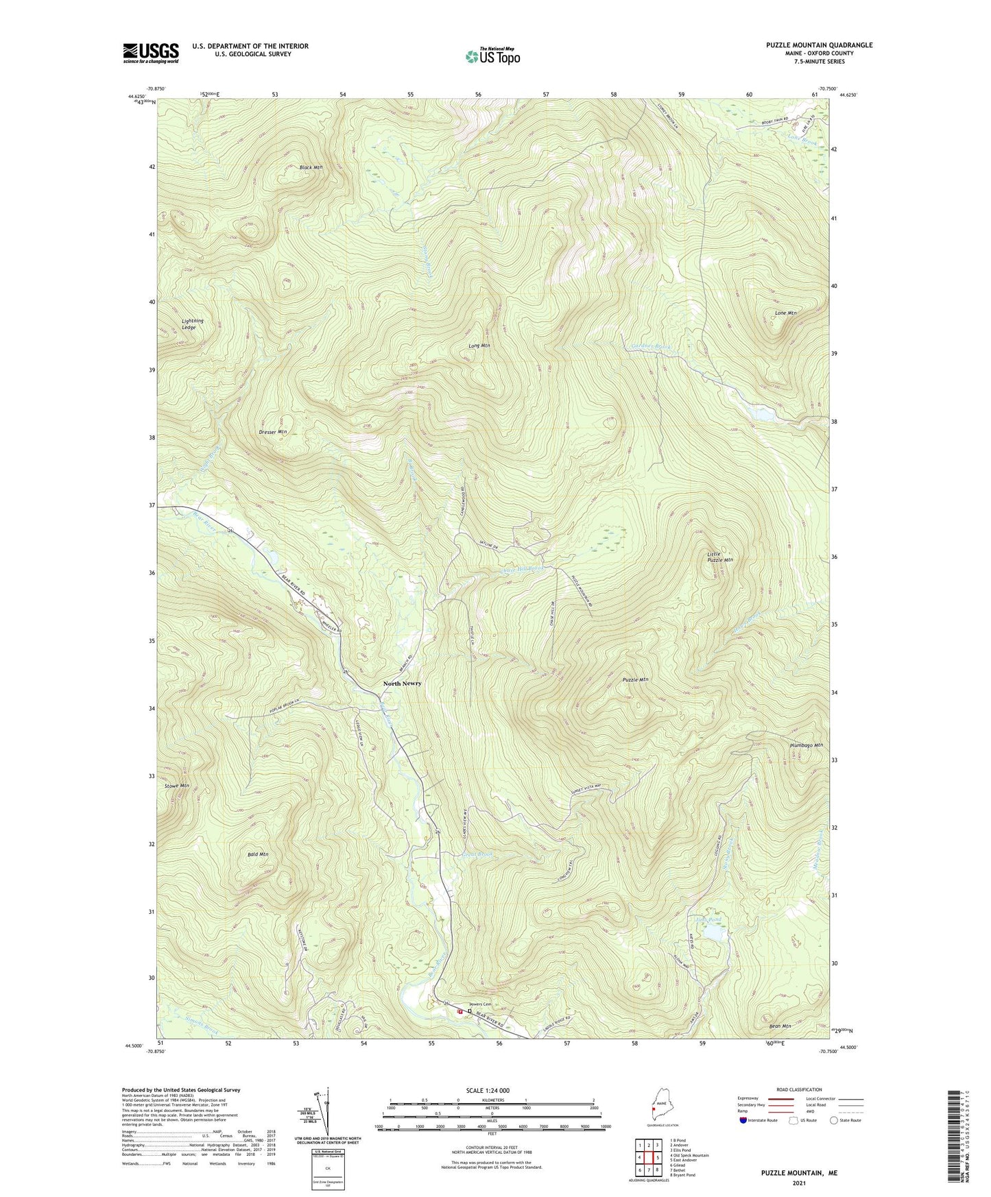 Puzzle Mountain Maine US Topo Map Image