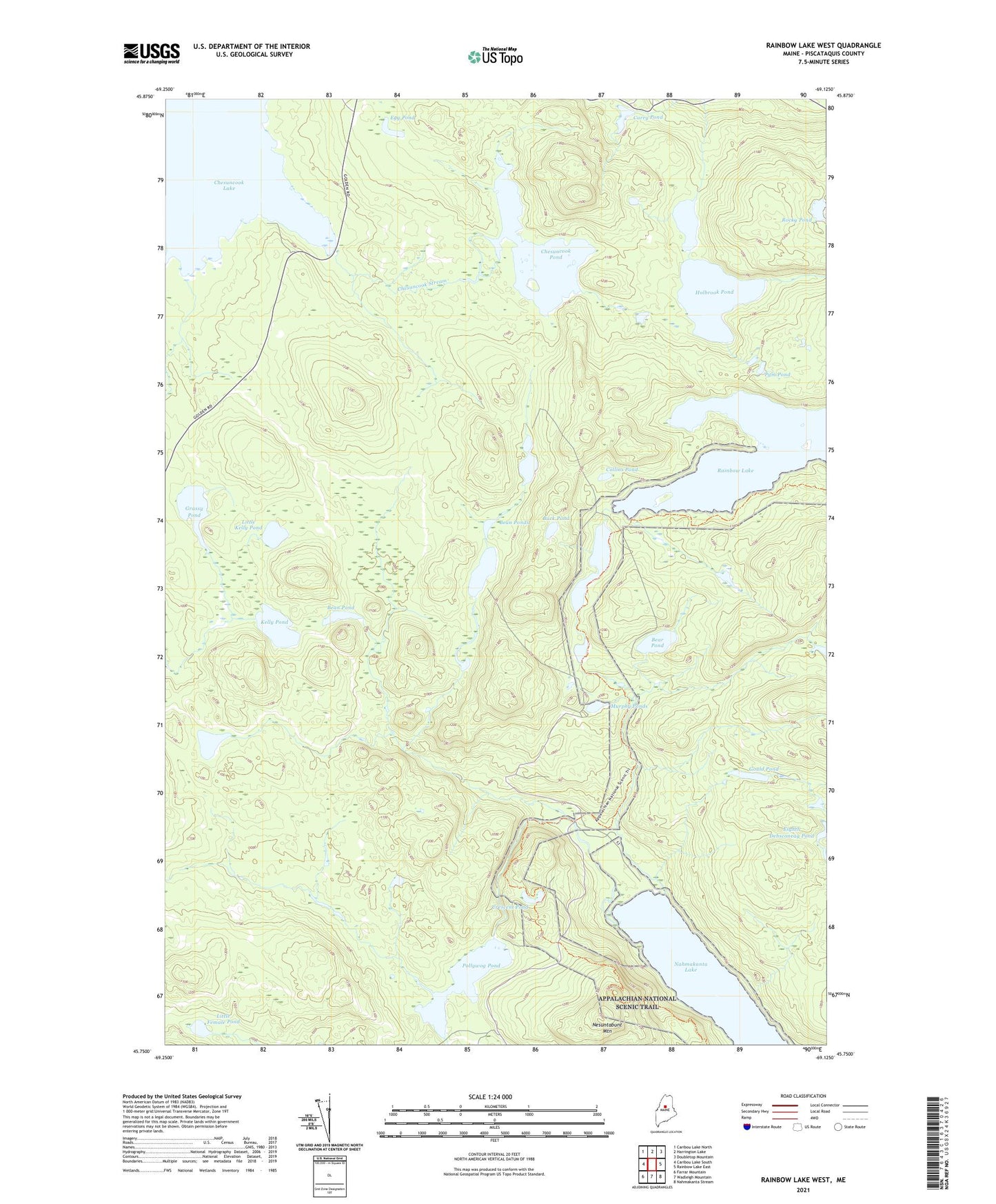 Rainbow Lake West Maine US Topo Map Image