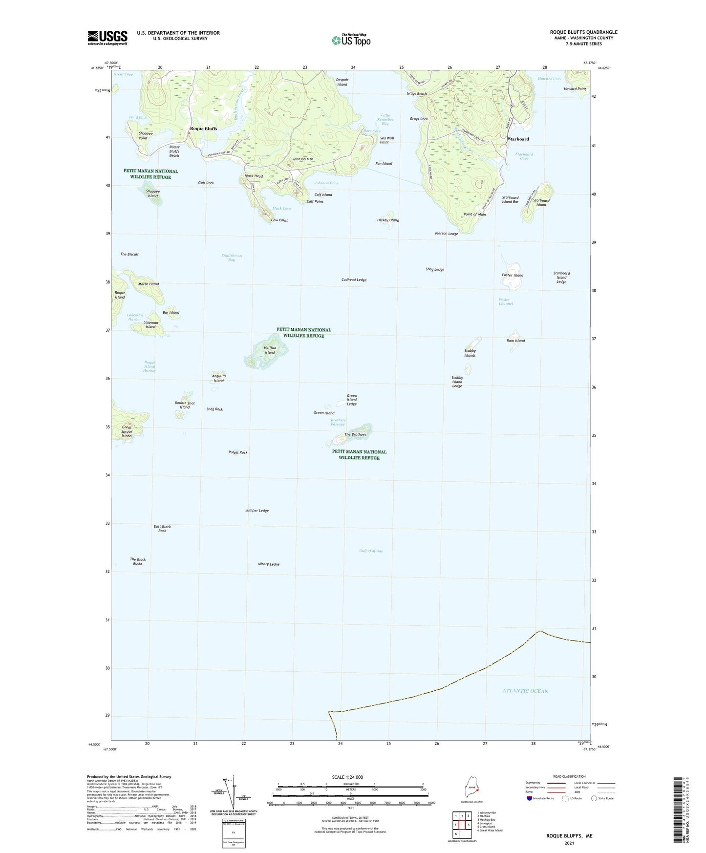 Roque Bluffs Maine US Topo Map Image