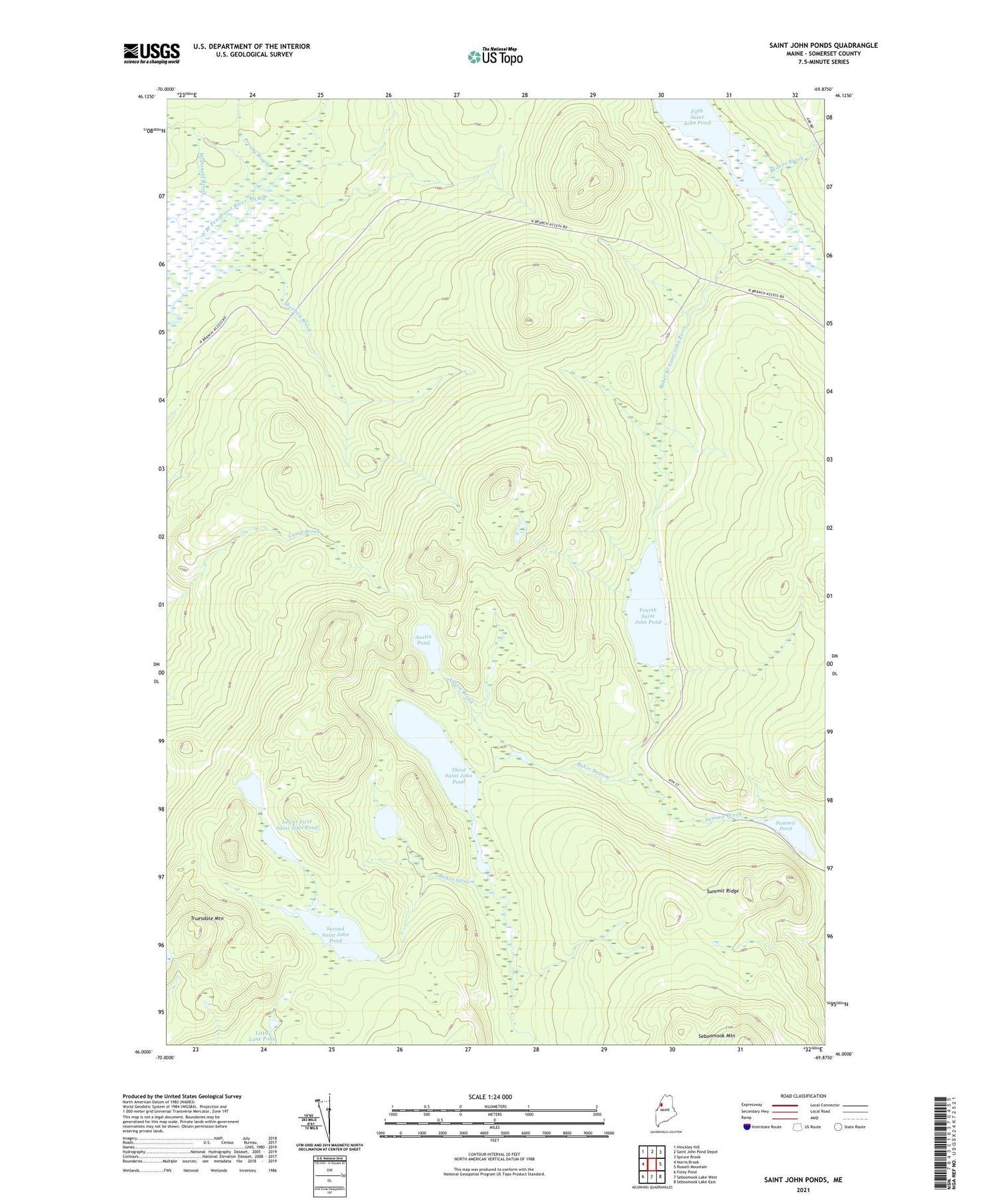 Saint John Ponds Maine US Topo Map Image