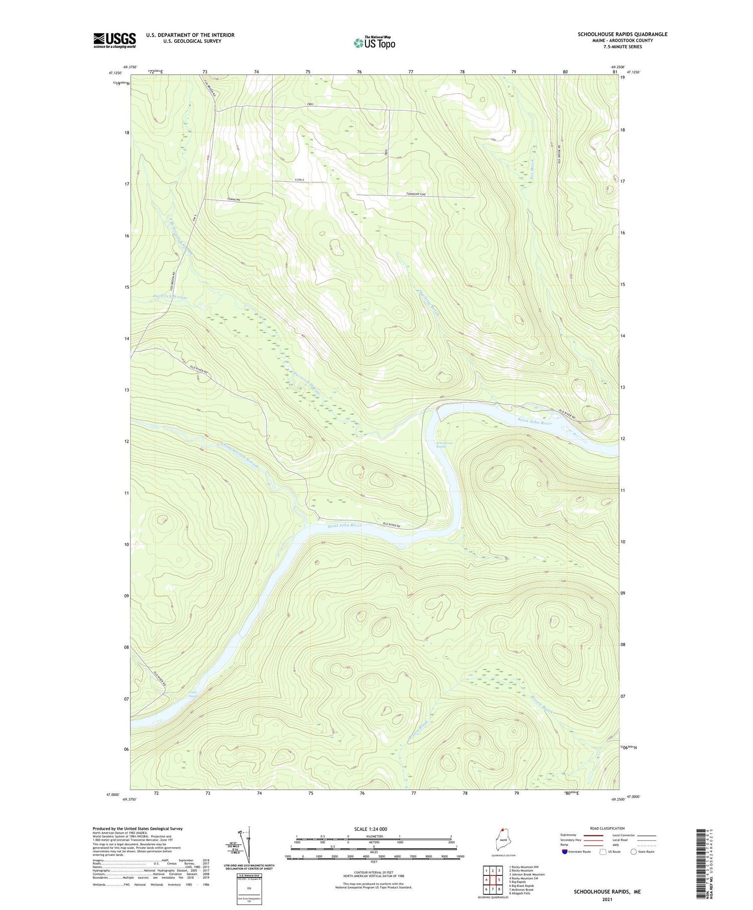 Schoolhouse Rapids Maine US Topo Map Image