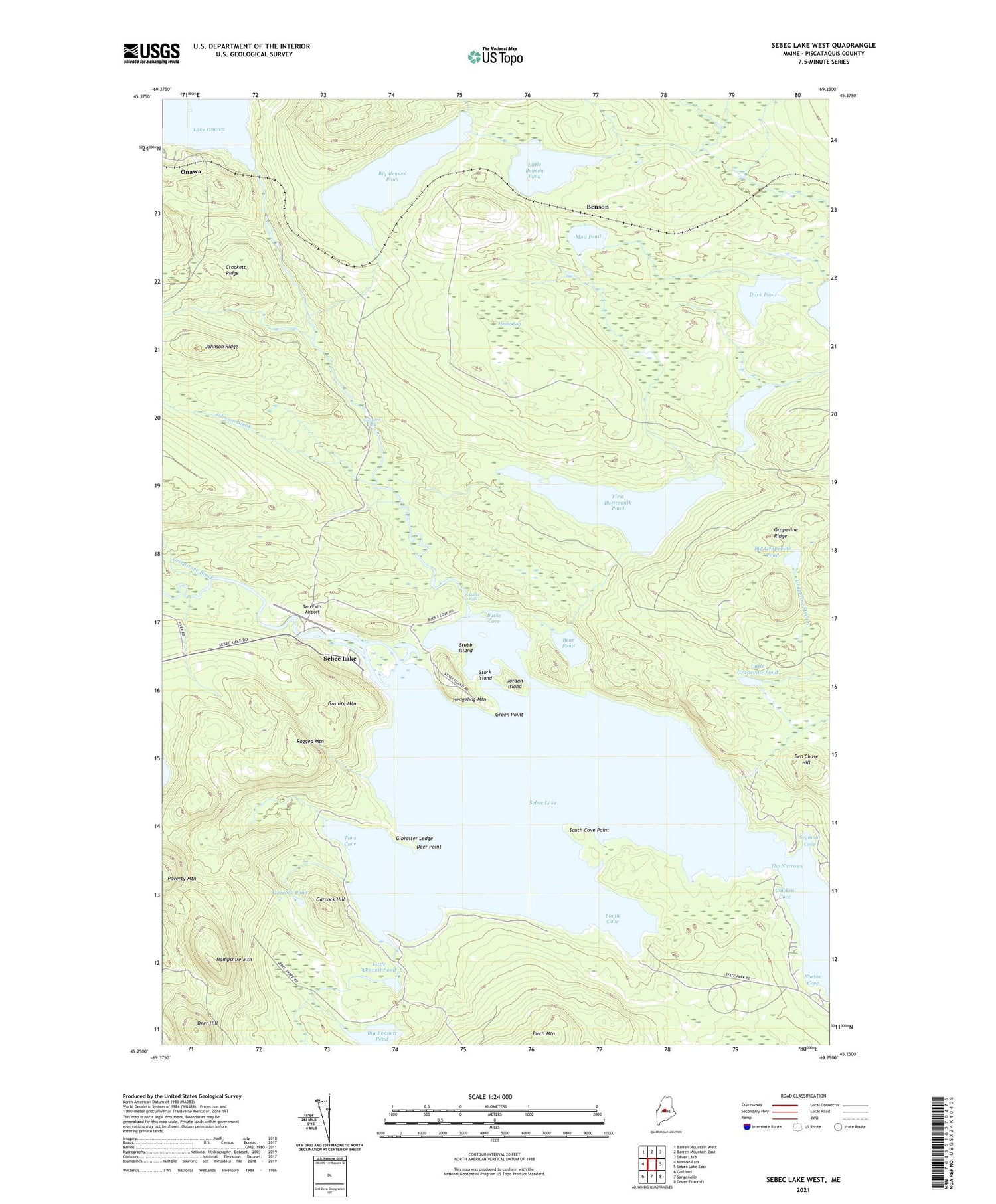 Sebec Lake West Maine US Topo Map Image