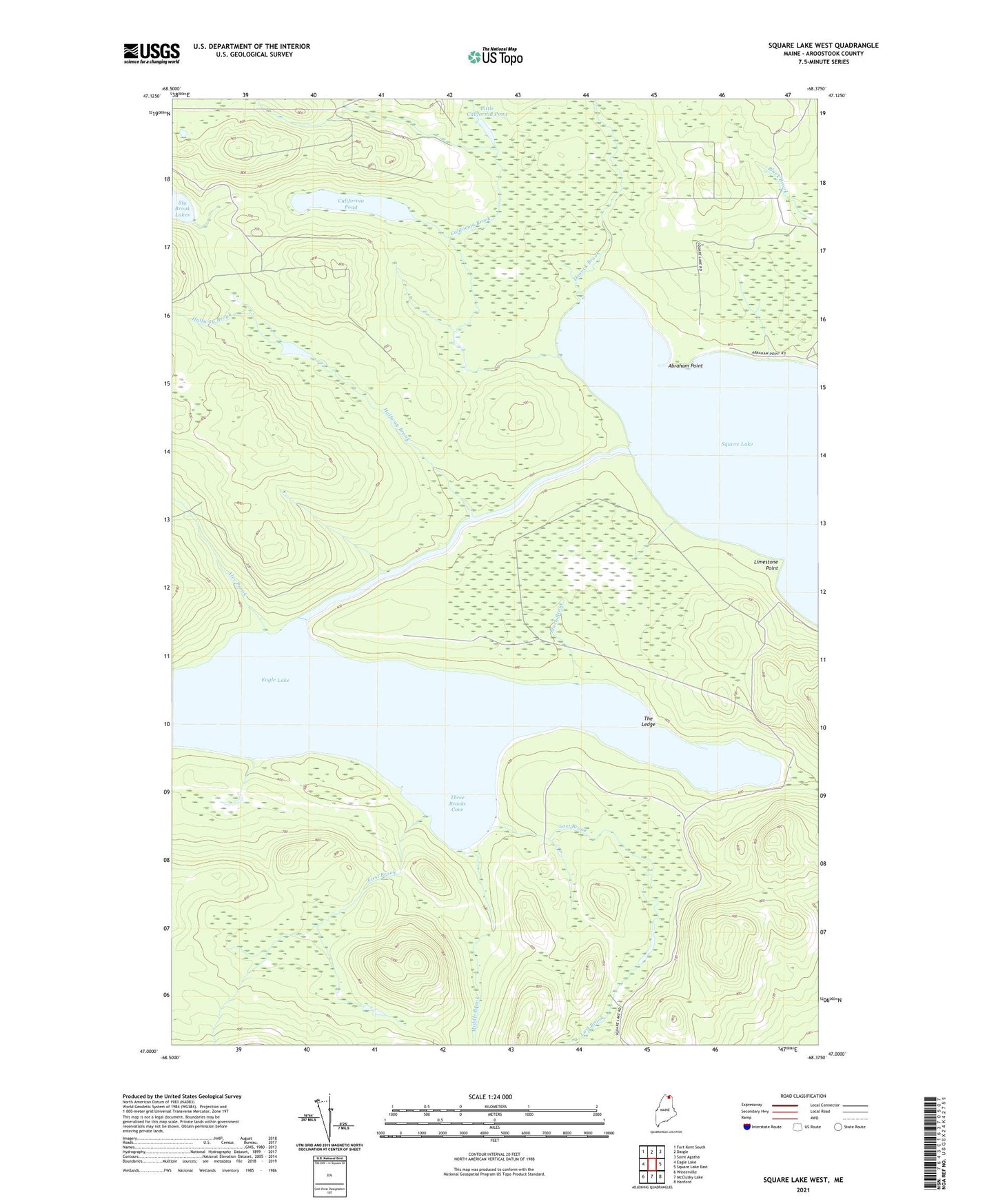 Square Lake West Maine US Topo Map Image