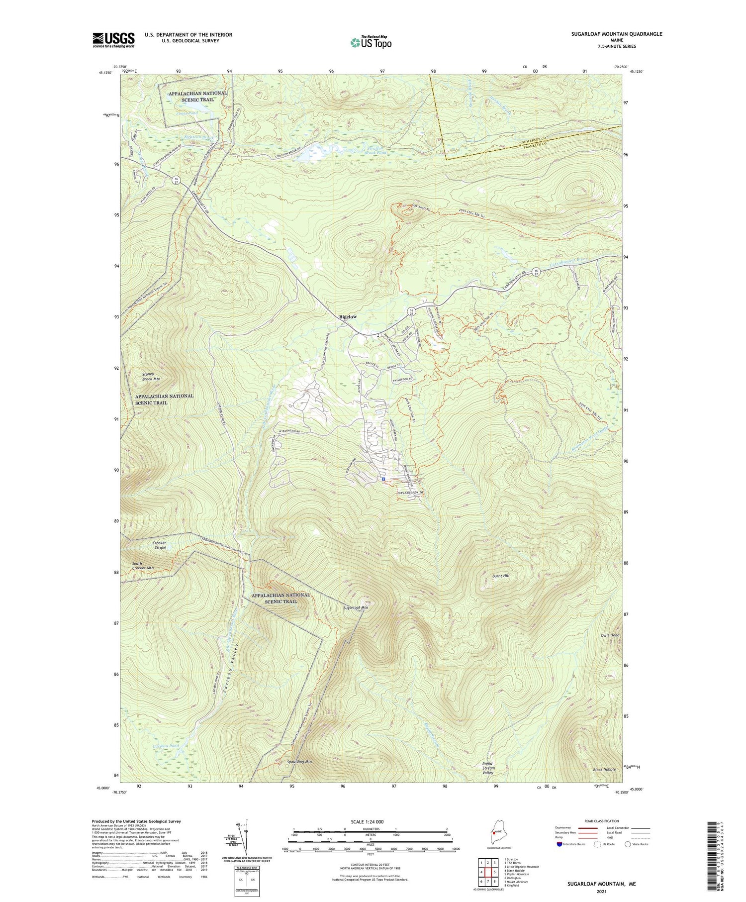 Sugarloaf Mountain Maine US Topo Map Image