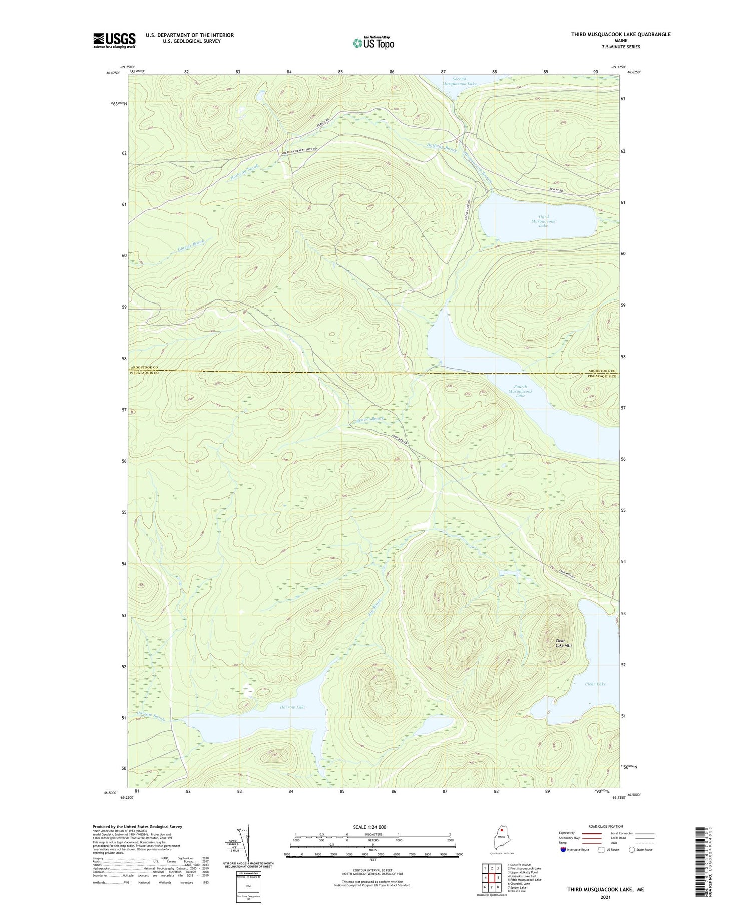 Third Musquacook Lake Maine US Topo Map Image