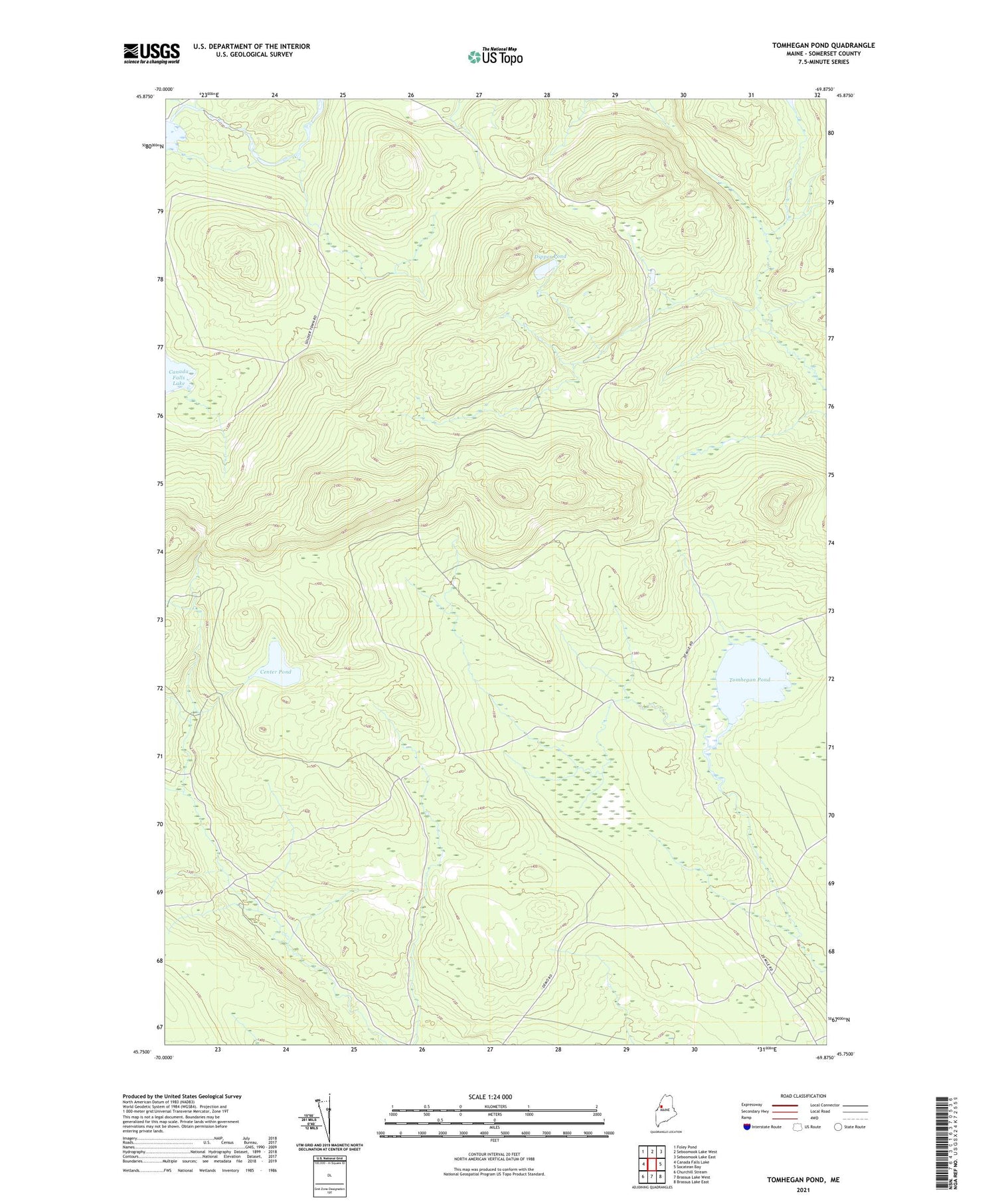 Tomhegan Pond Maine US Topo Map Image
