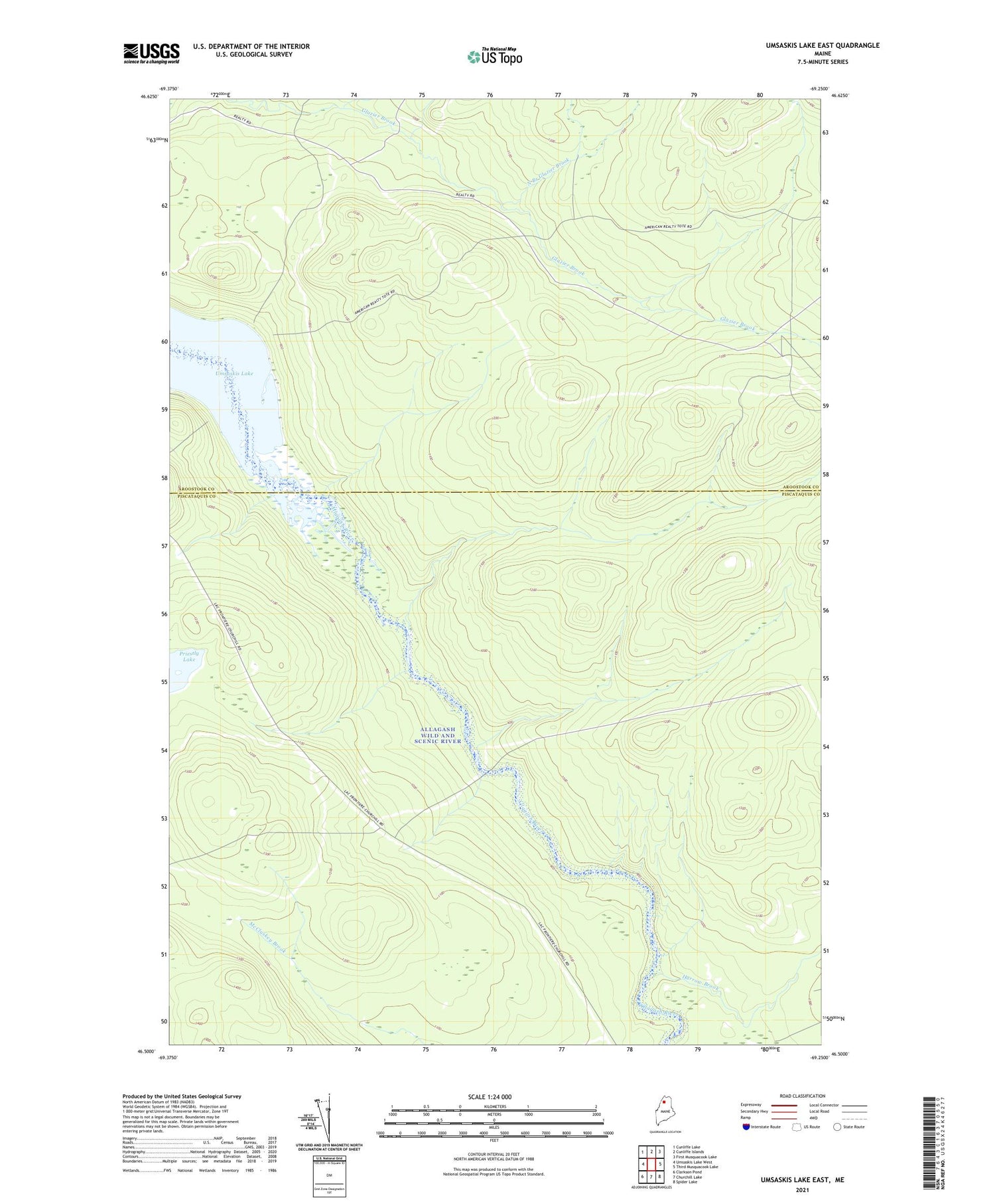 Umsaskis Lake East Maine US Topo Map Image