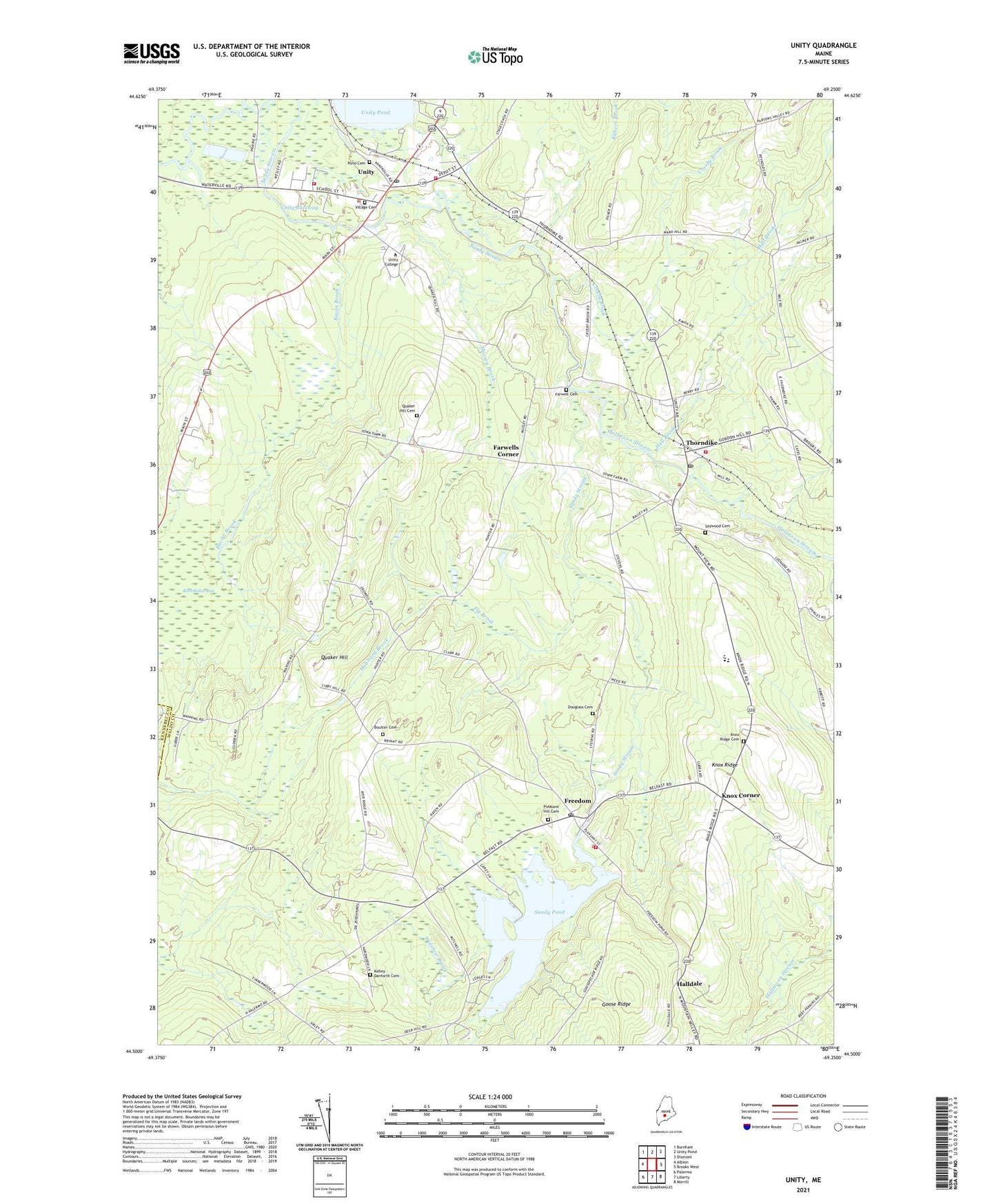 Unity Maine US Topo Map Image