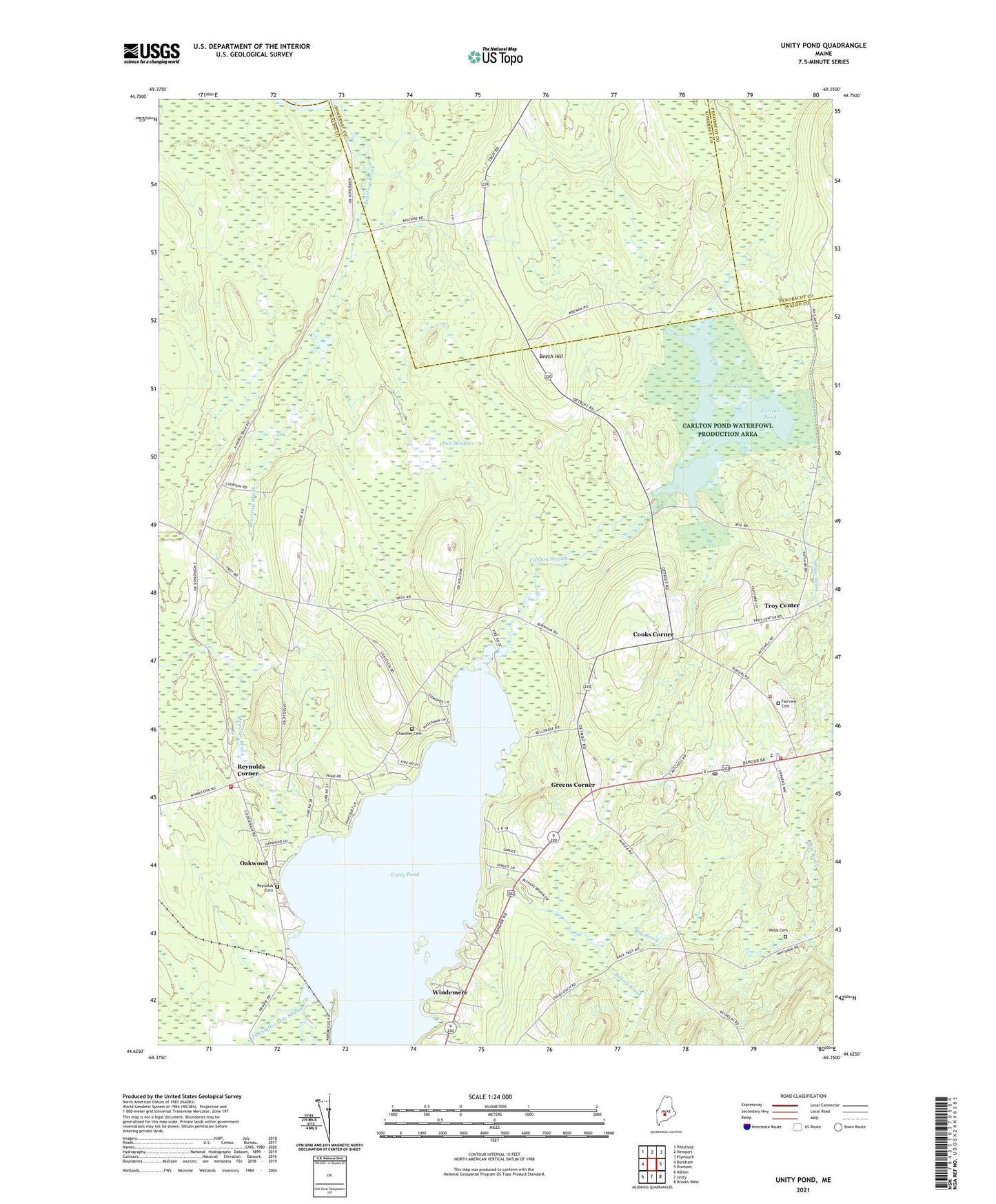 Unity Pond Maine US Topo Map Image