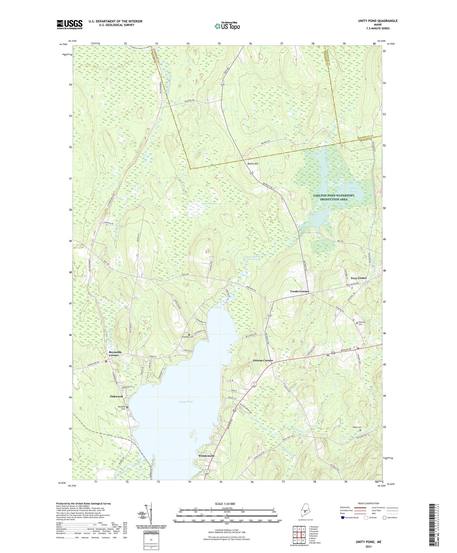 Unity Pond Maine US Topo Map Image