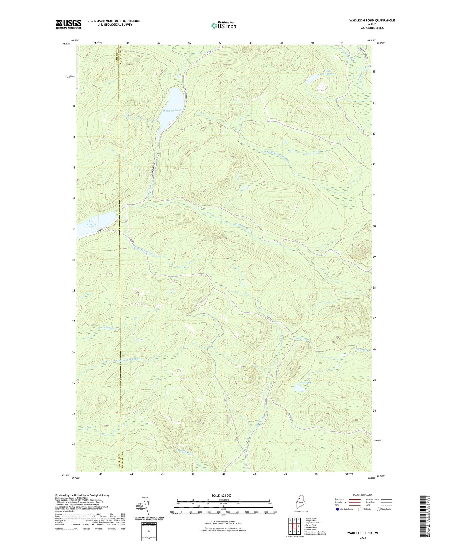 Wadleigh Pond Maine US Topo Map Image