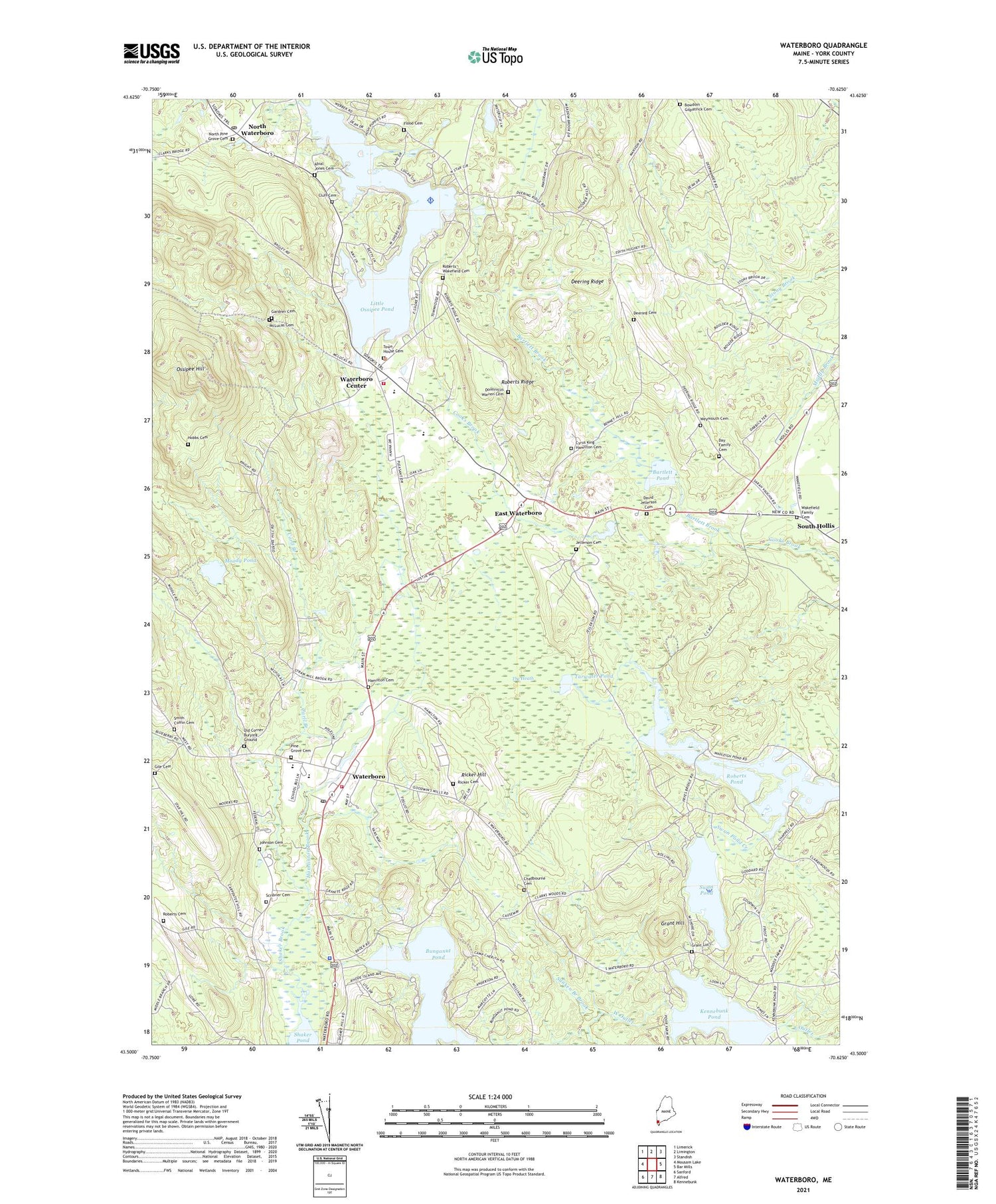 Waterboro Maine US Topo Map Image