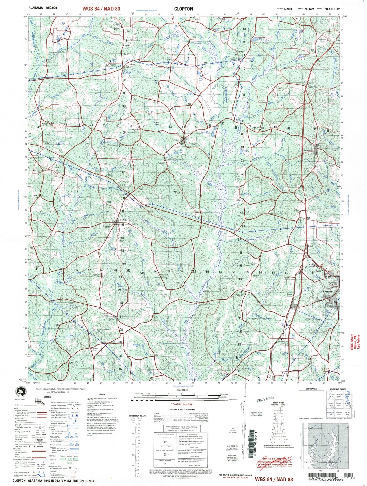 Abbeville Alabama Military 1:50,000 Map