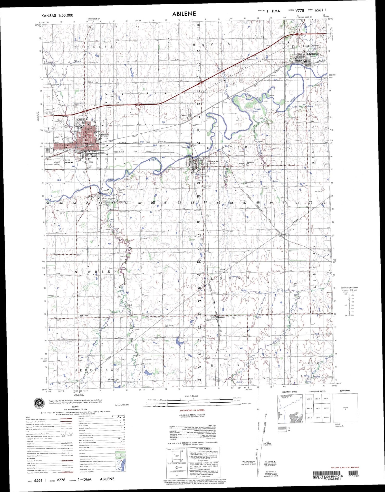 Abilene Kansas Military 1:50,000 Map