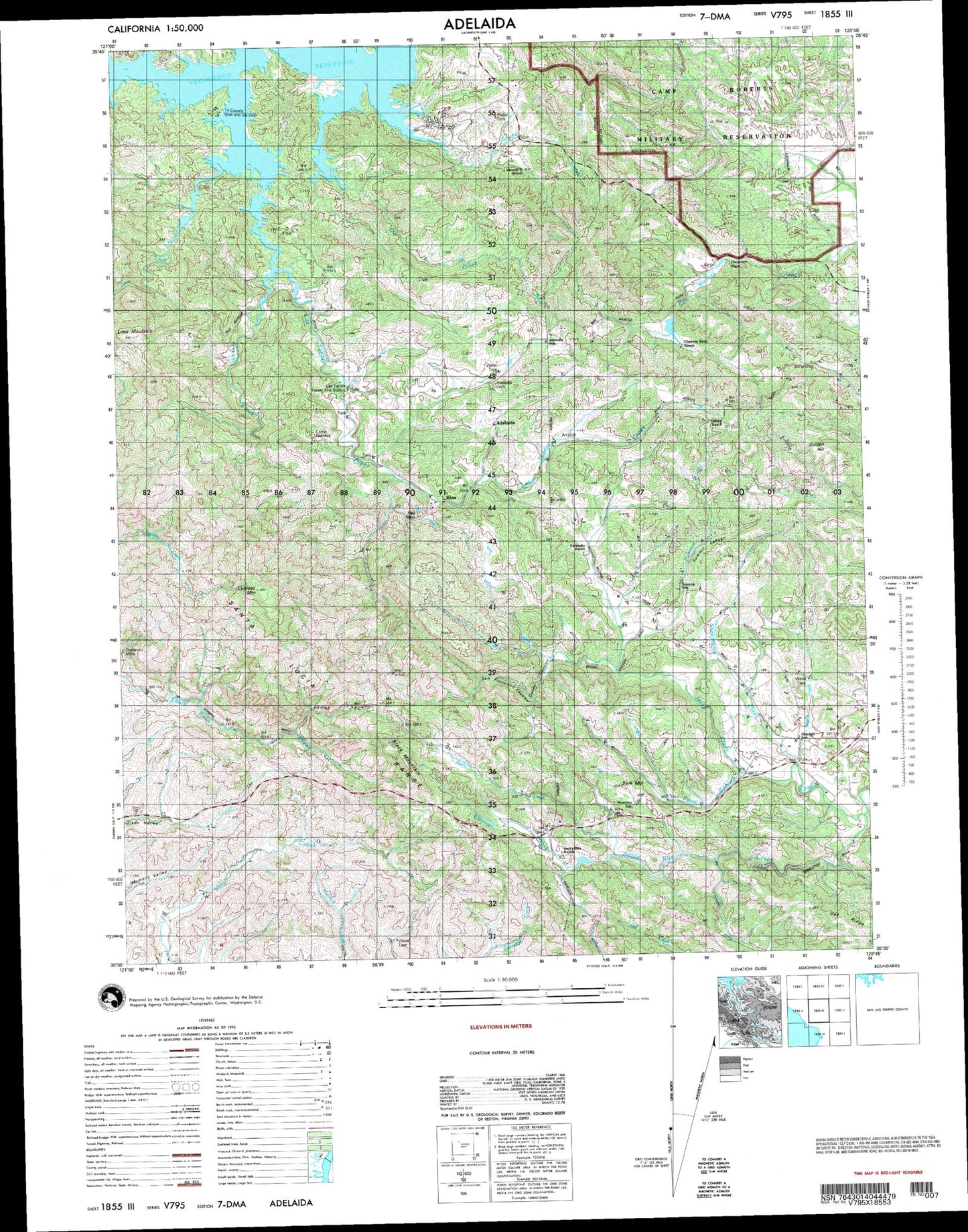 Adelaida California Military 1:50,000 Map