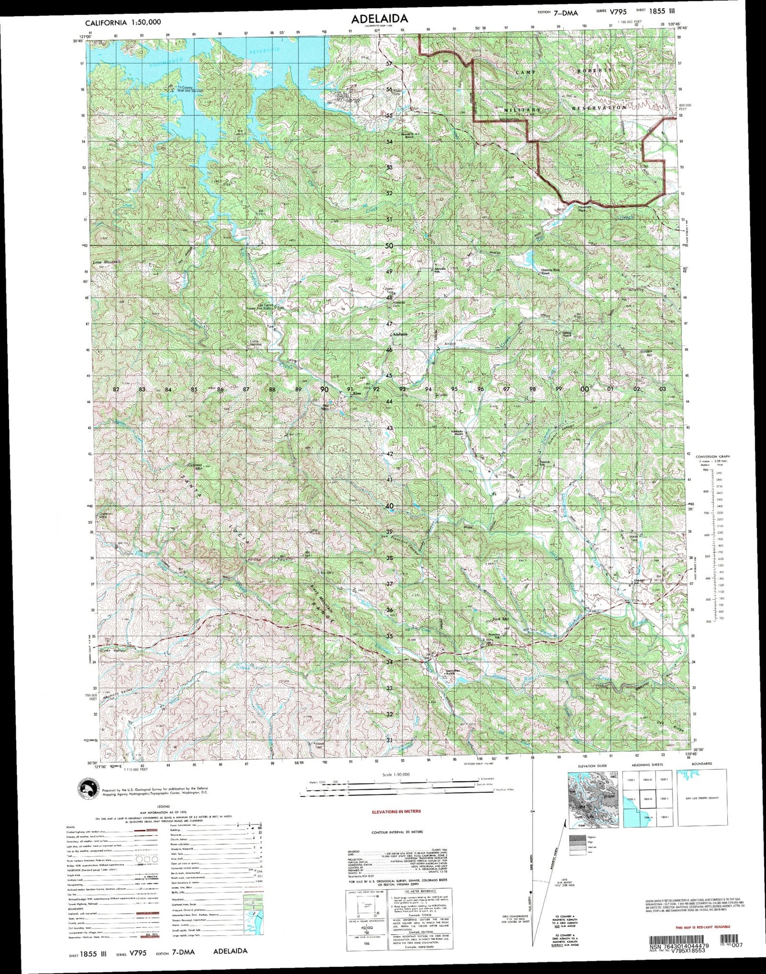 Adelaida California Military 1:50,000 Map