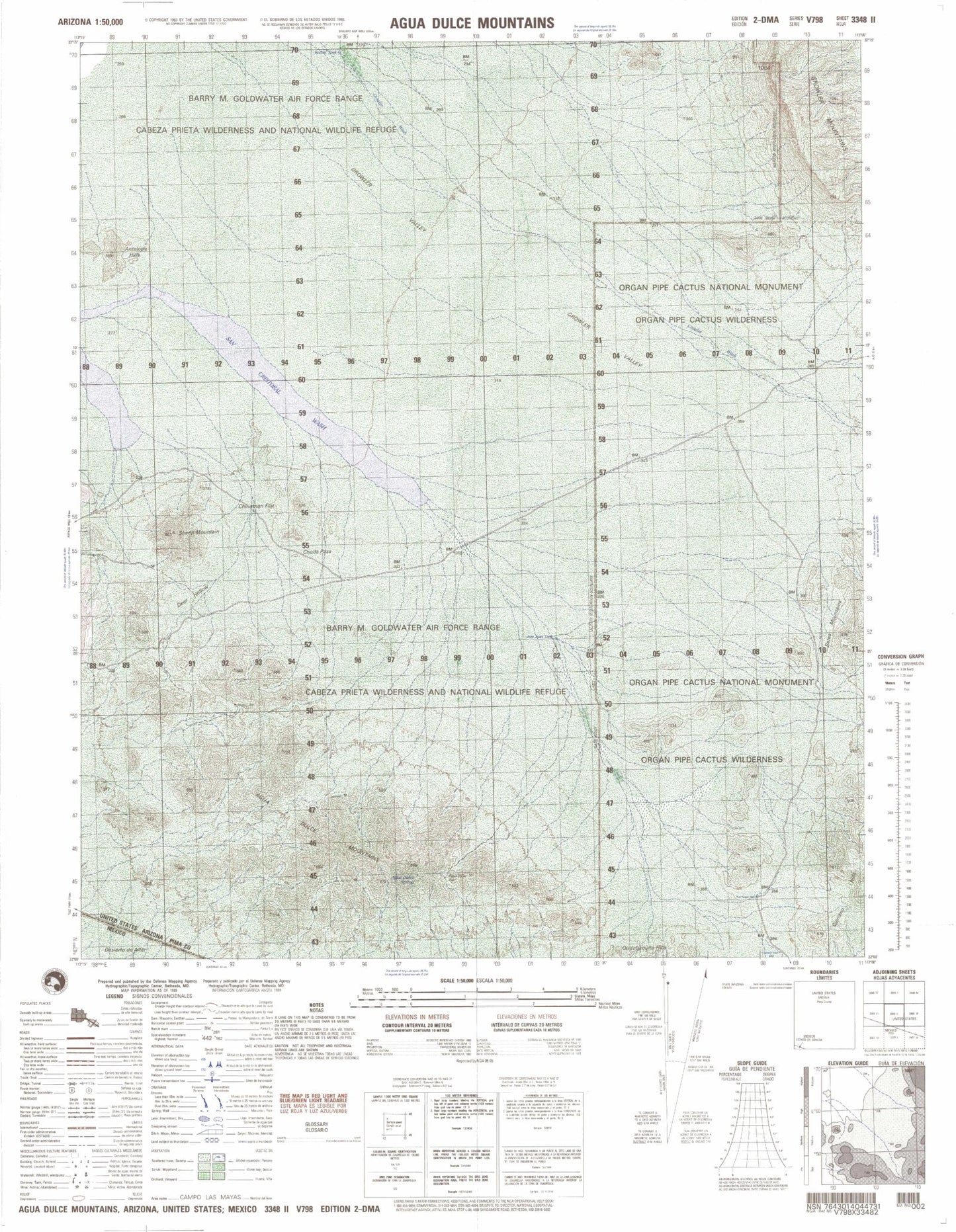 Agua Dulce Mountains Arizona Military 1:50,000 Map