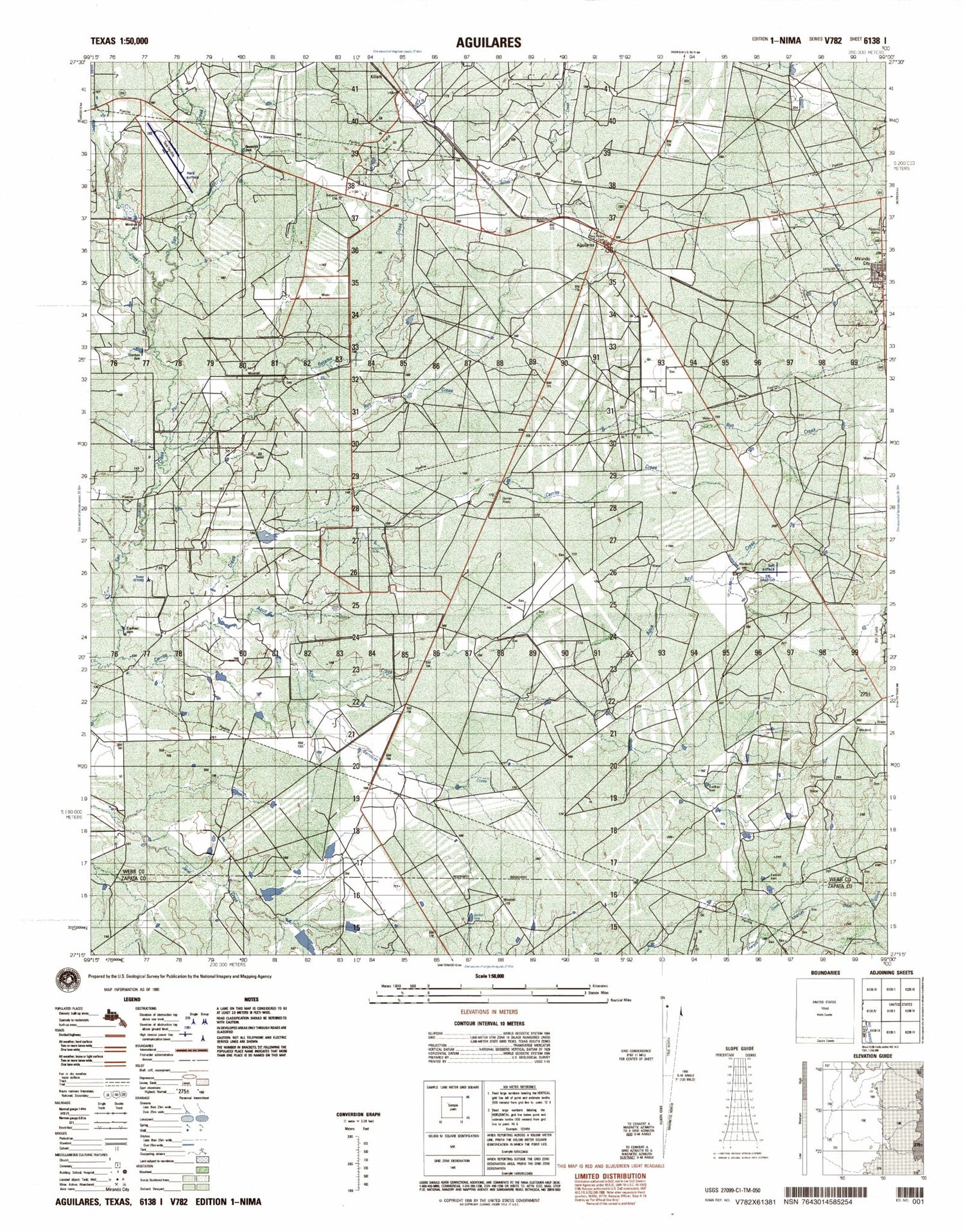 Aguilares Texas Military 1:50,000 Map