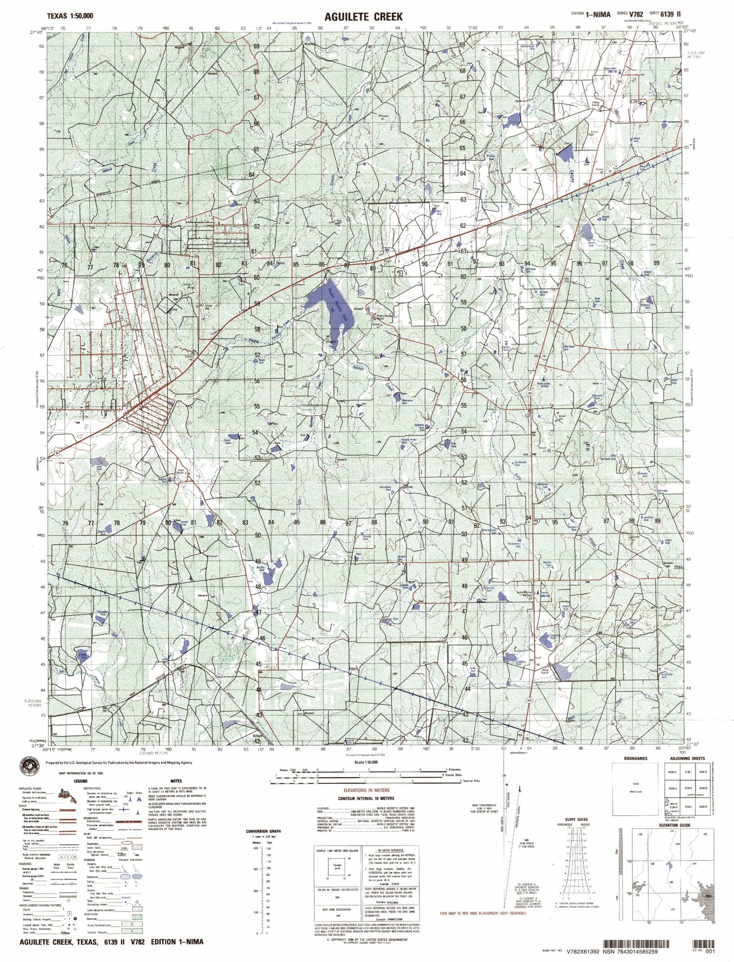 Aguilete Creek Texas Military 1:50,000 Map