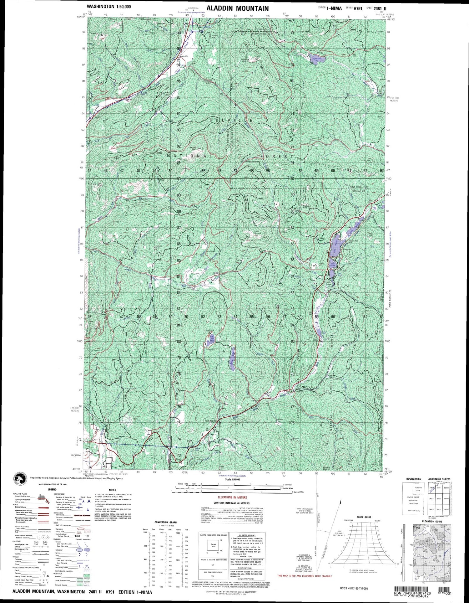 Aladdin Mountain Washington Military 1:50,000 Map