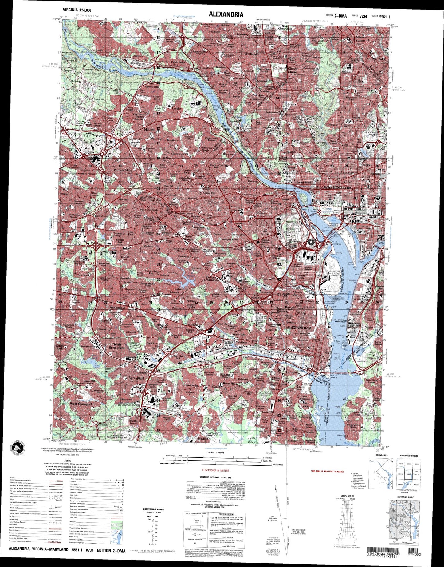 Alexandria District of Columbia Military 1:50,000 Map