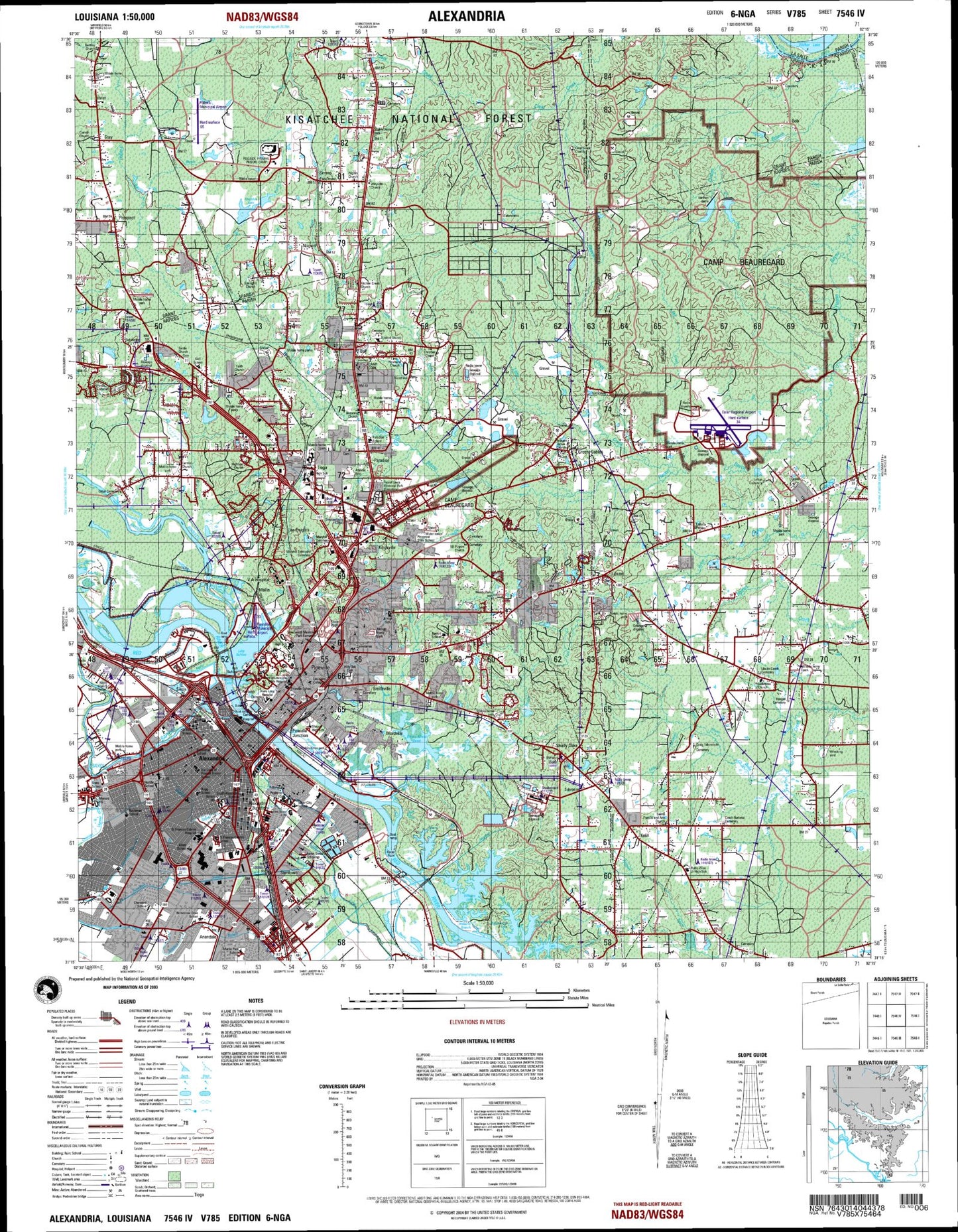 Alexandria Louisiana Military 1:50,000 Map