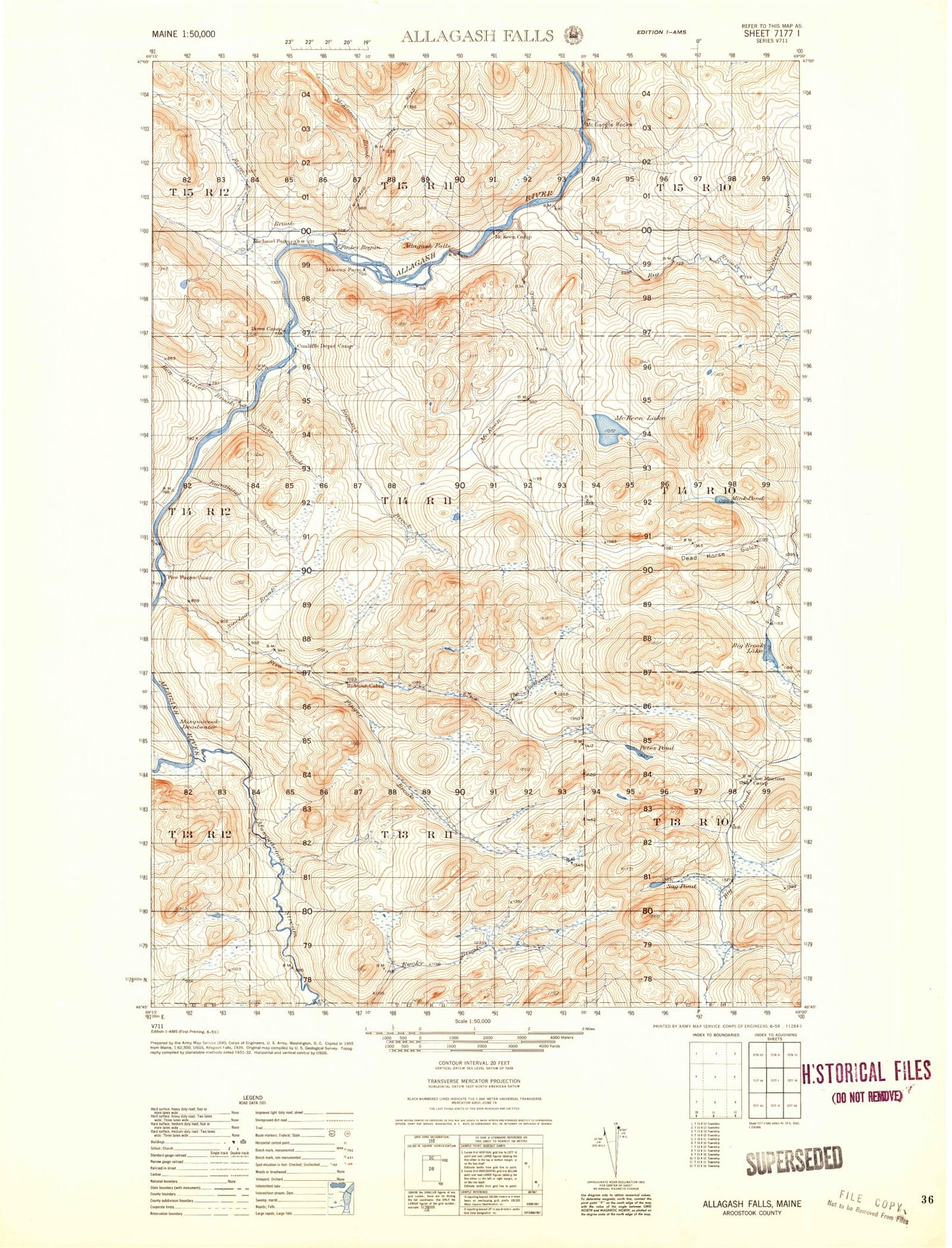 Allagash Falls Maine Military 1:50,000 Map