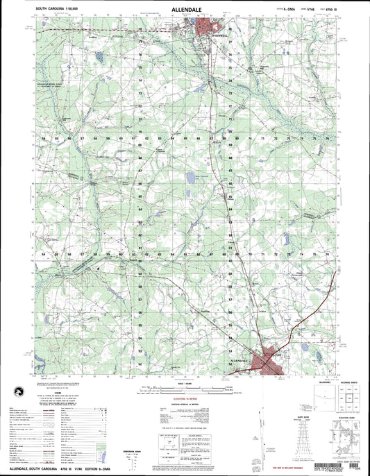 Allendale South Carolina Military 1:50,000 Map