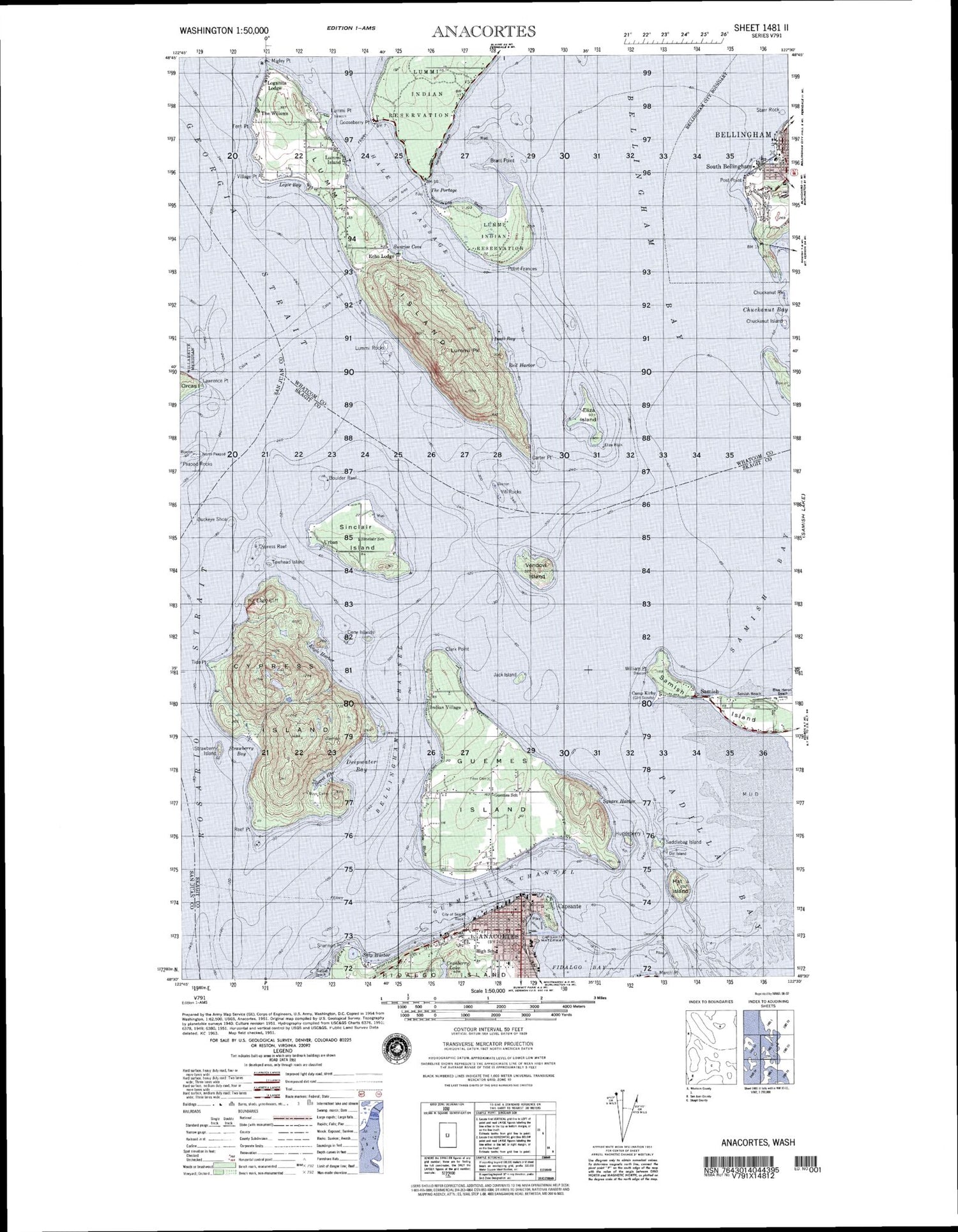 Anacortes Washington Military 1:50,000 Map