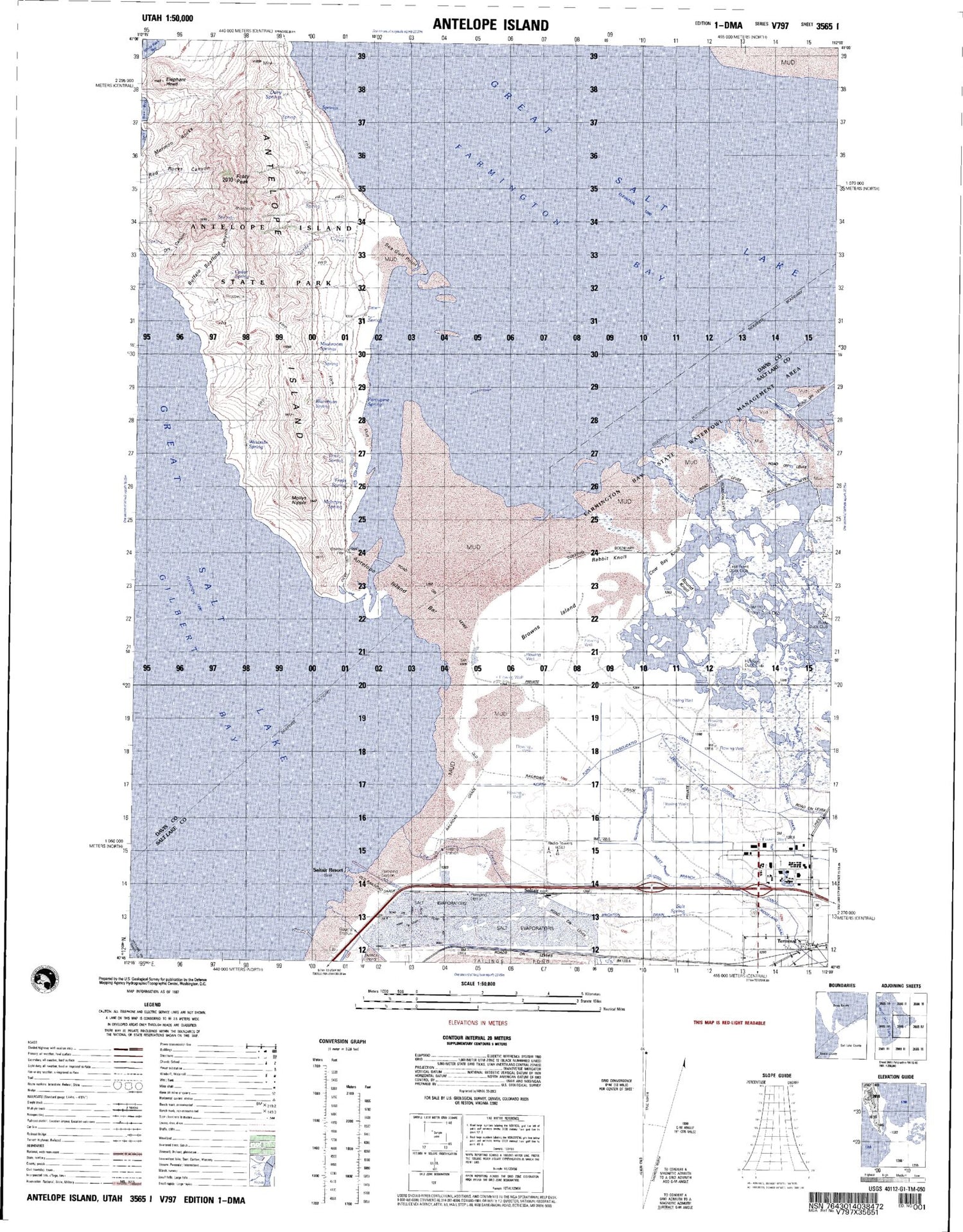 Antelope Island Utah Military 1:50,000 Map