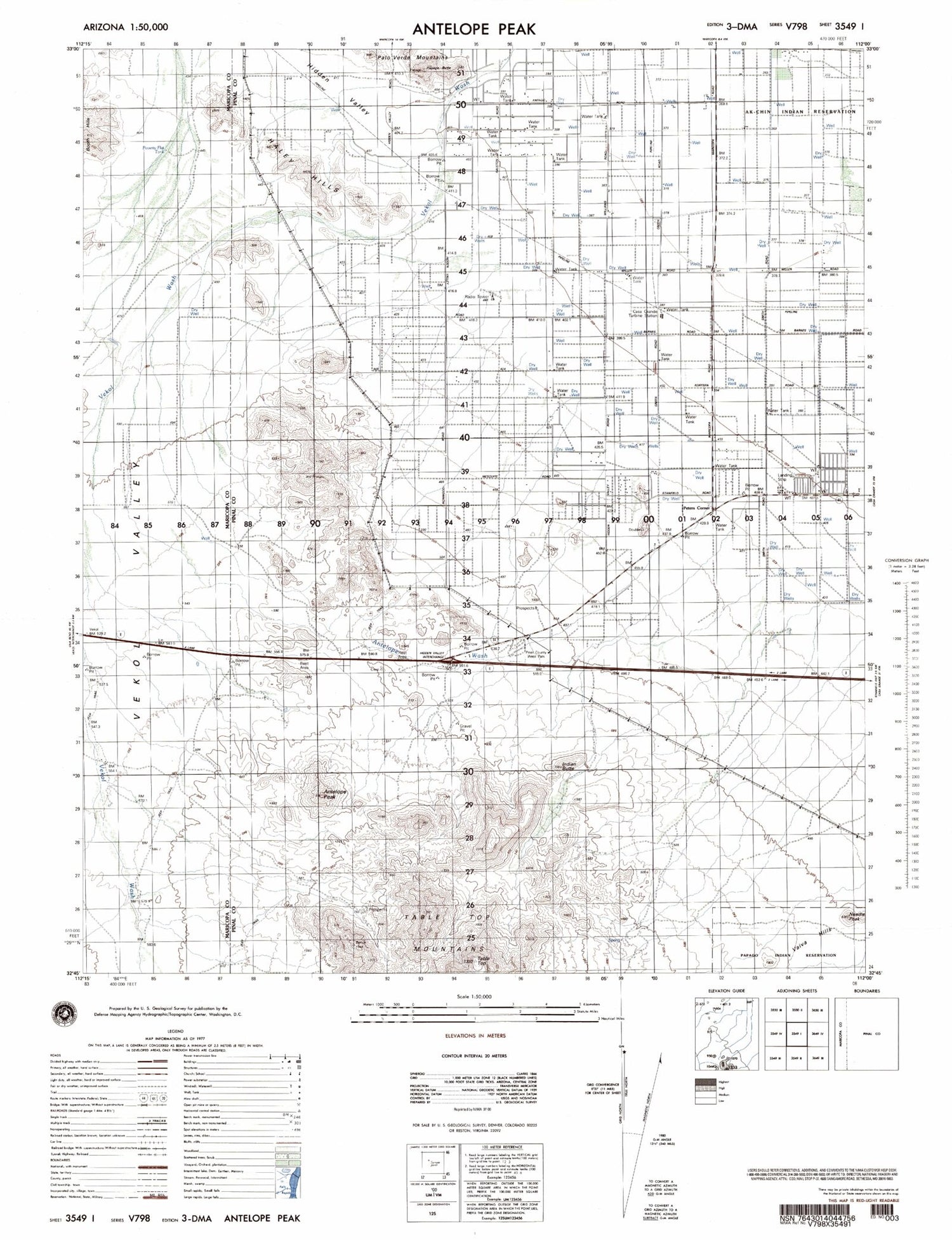 Antelope Peak Arizona Military 1:50,000 Map