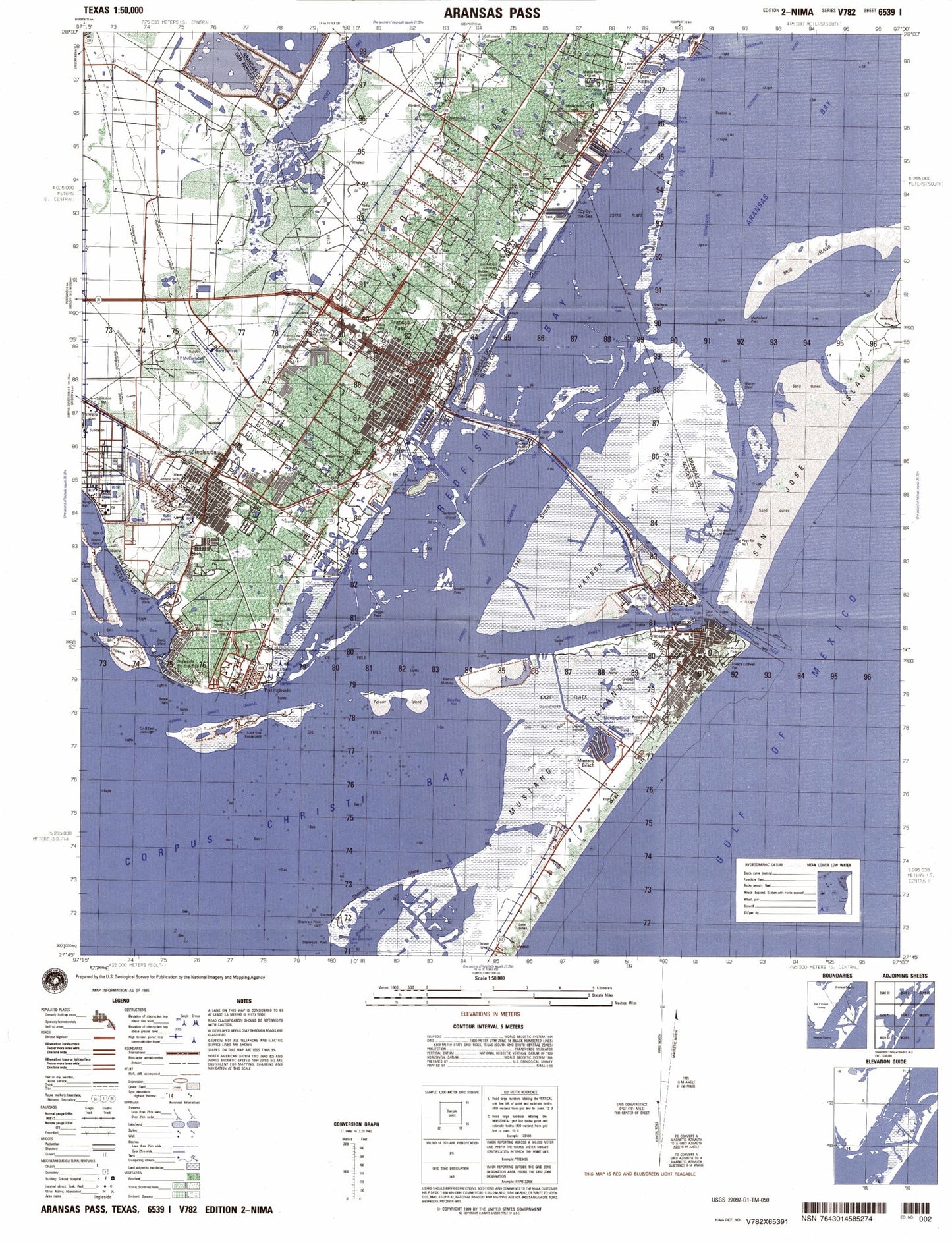 Aransas Pass Texas Military 1:50,000 Map