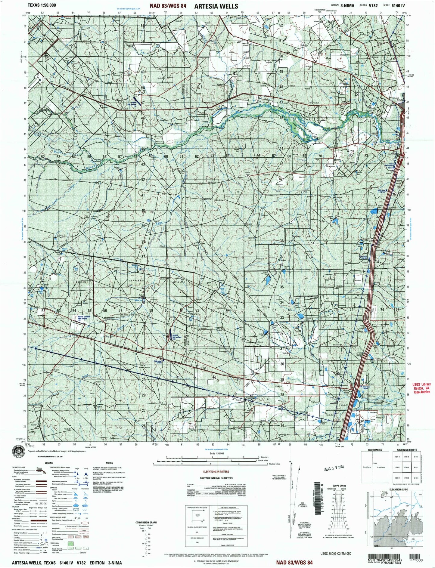 Artesia Wells Texas Military 1:50,000 Map